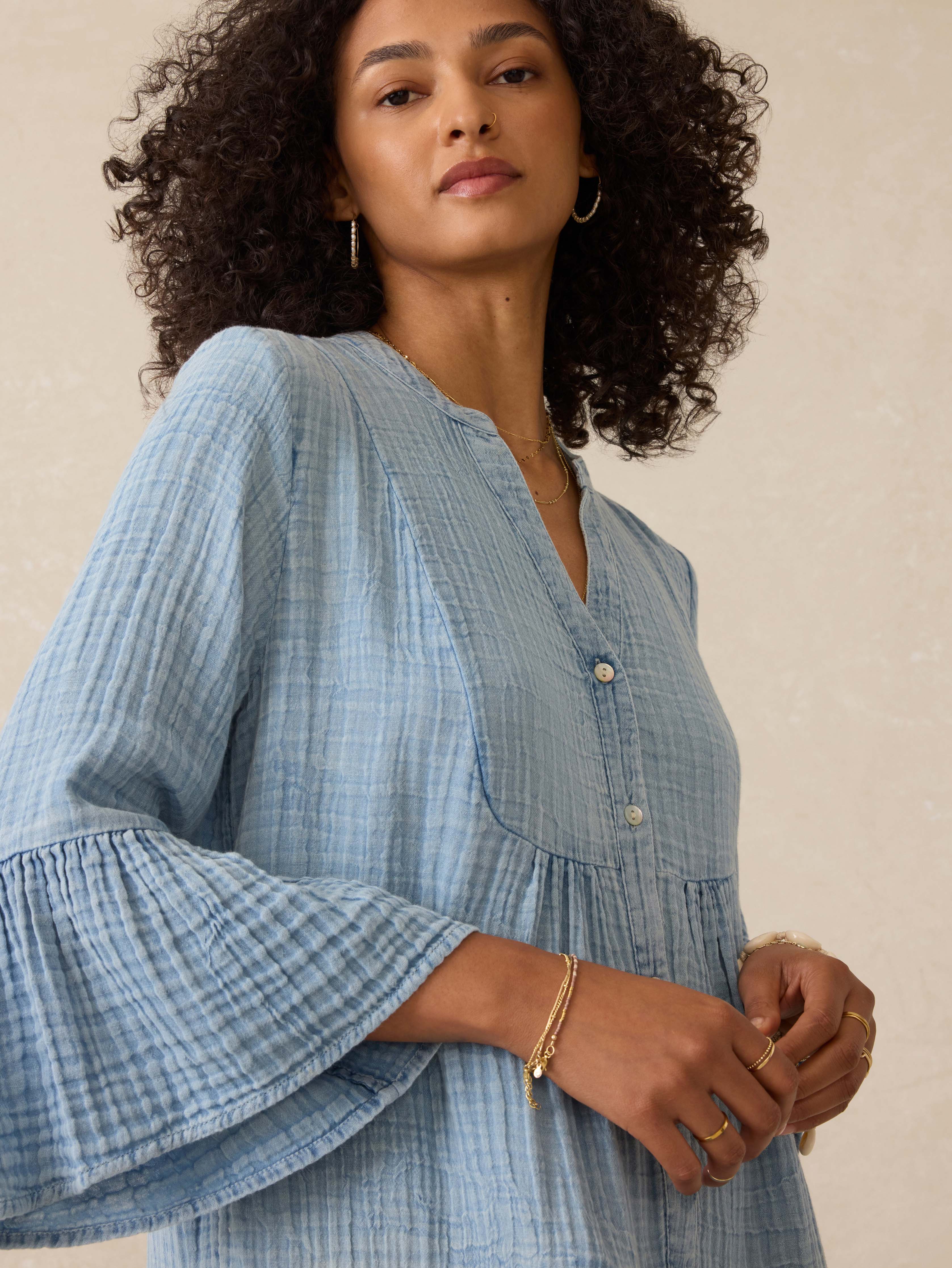 Dune Cotton Gauze Kasey Dress - Light Indigo Wash Secondary image