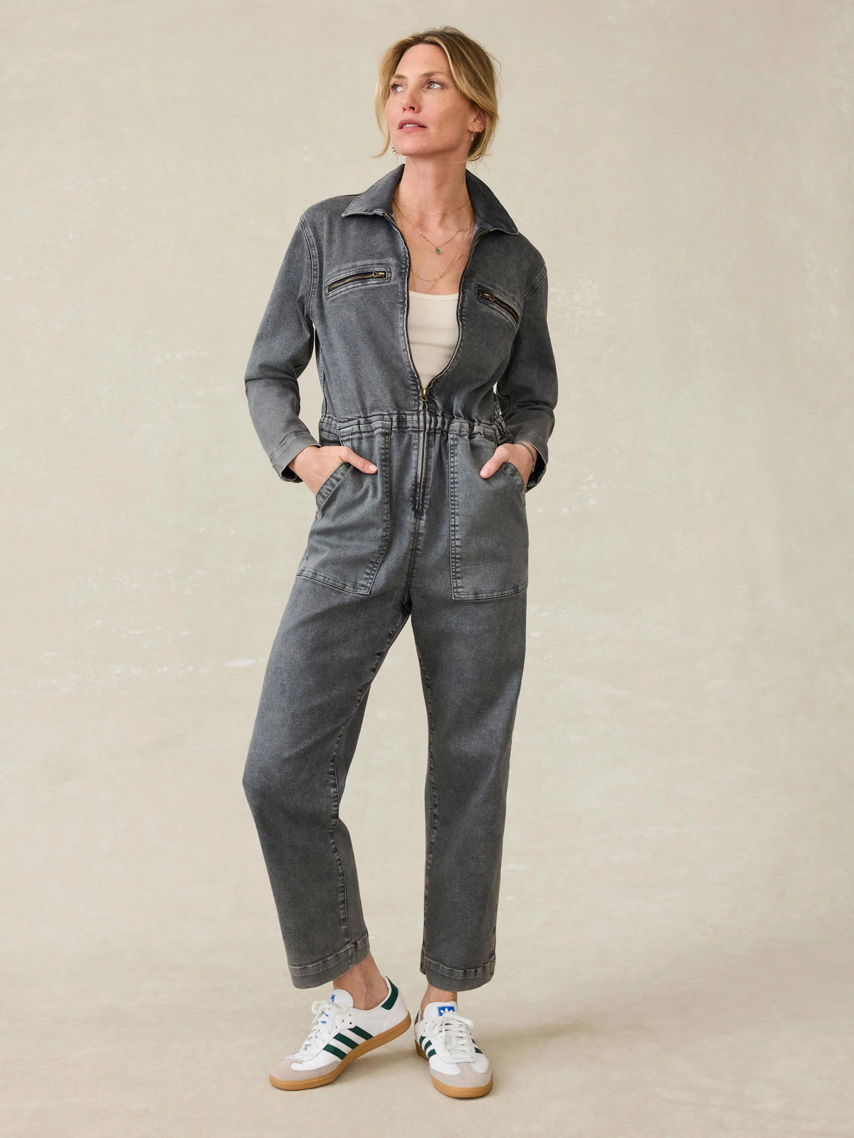 Sunwashed Denim Jumpsuit - Washed Black Main image