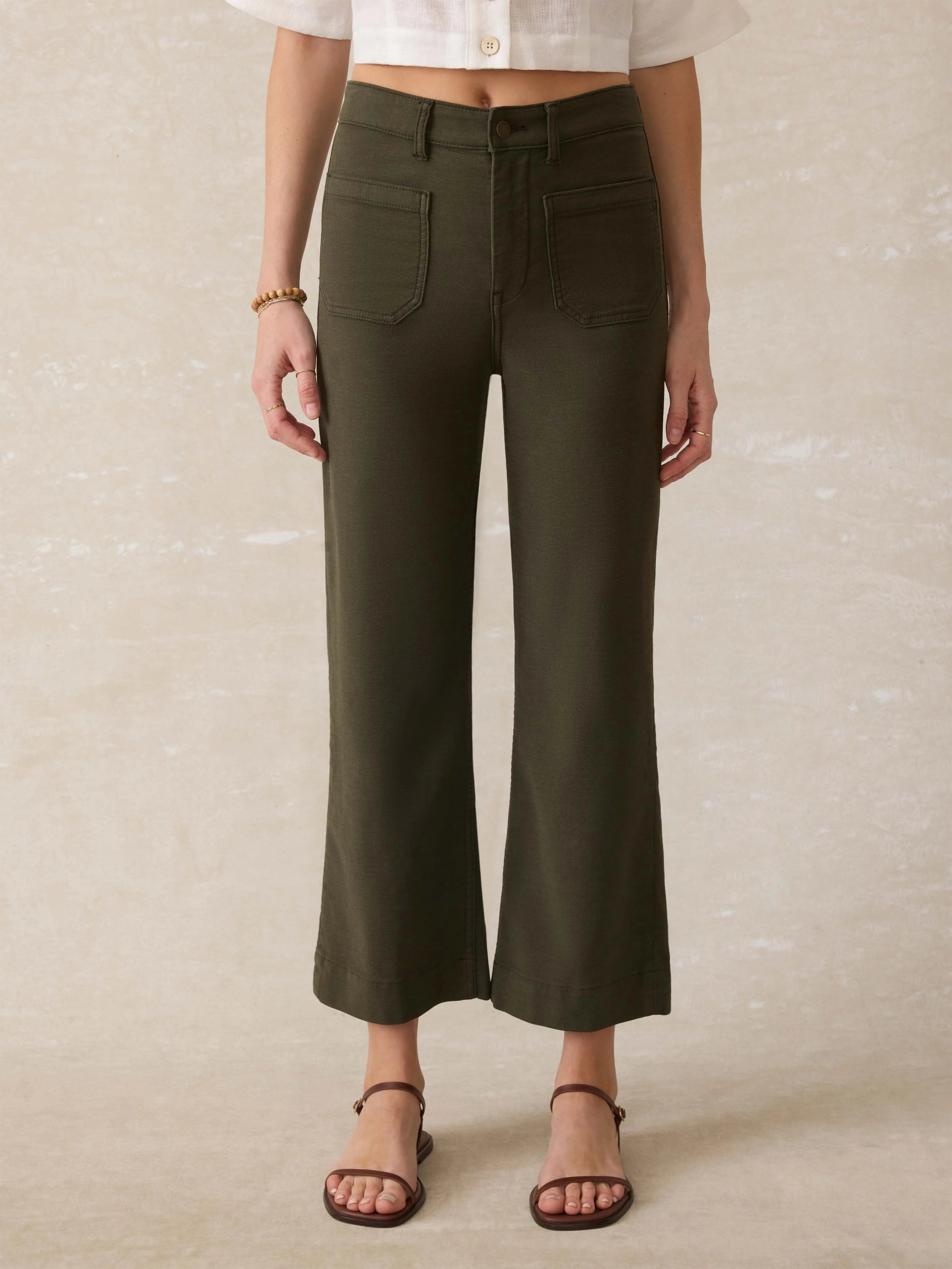 Stretch Terry Patch Pocket Ankle Pant - Forest Olive