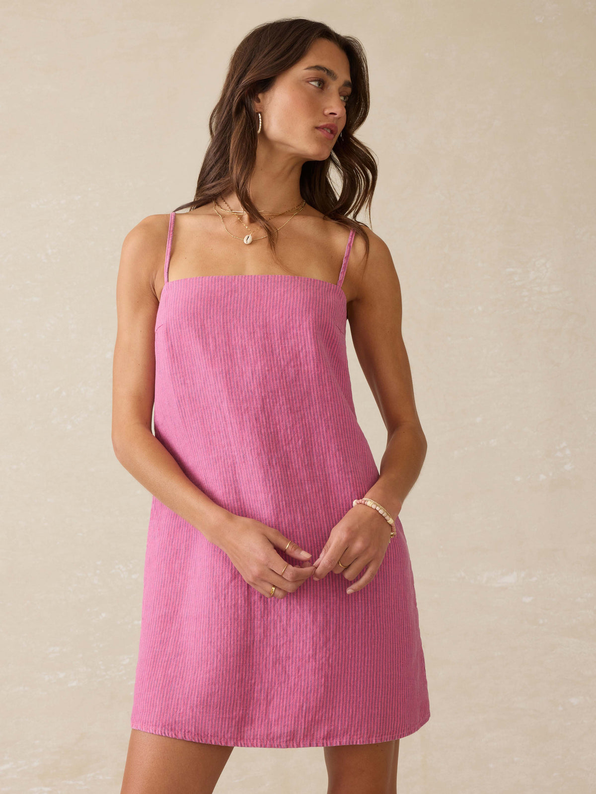 Byron Bay Linen Dress - Ibis Rose Stripe Main image