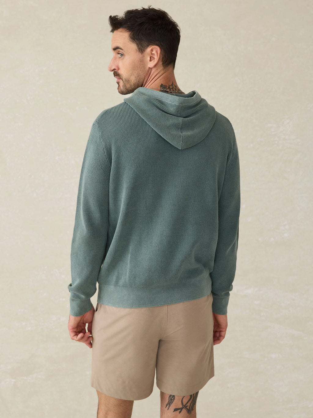 Washed Cotton Sweater Hoodie - Mountain Olive