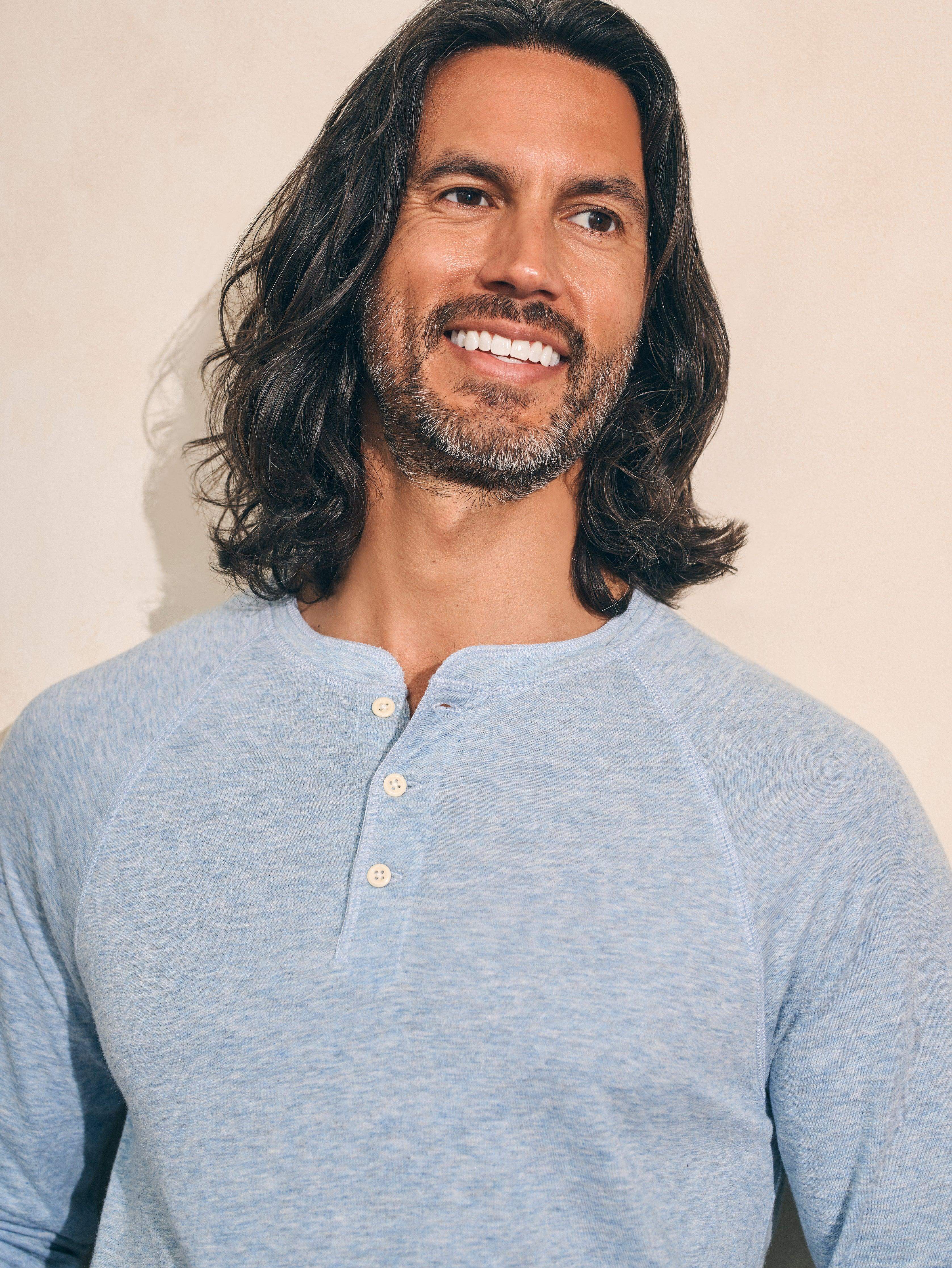 Long-Sleeve Newport Cloud Henley - Light Blue Heather Secondary image