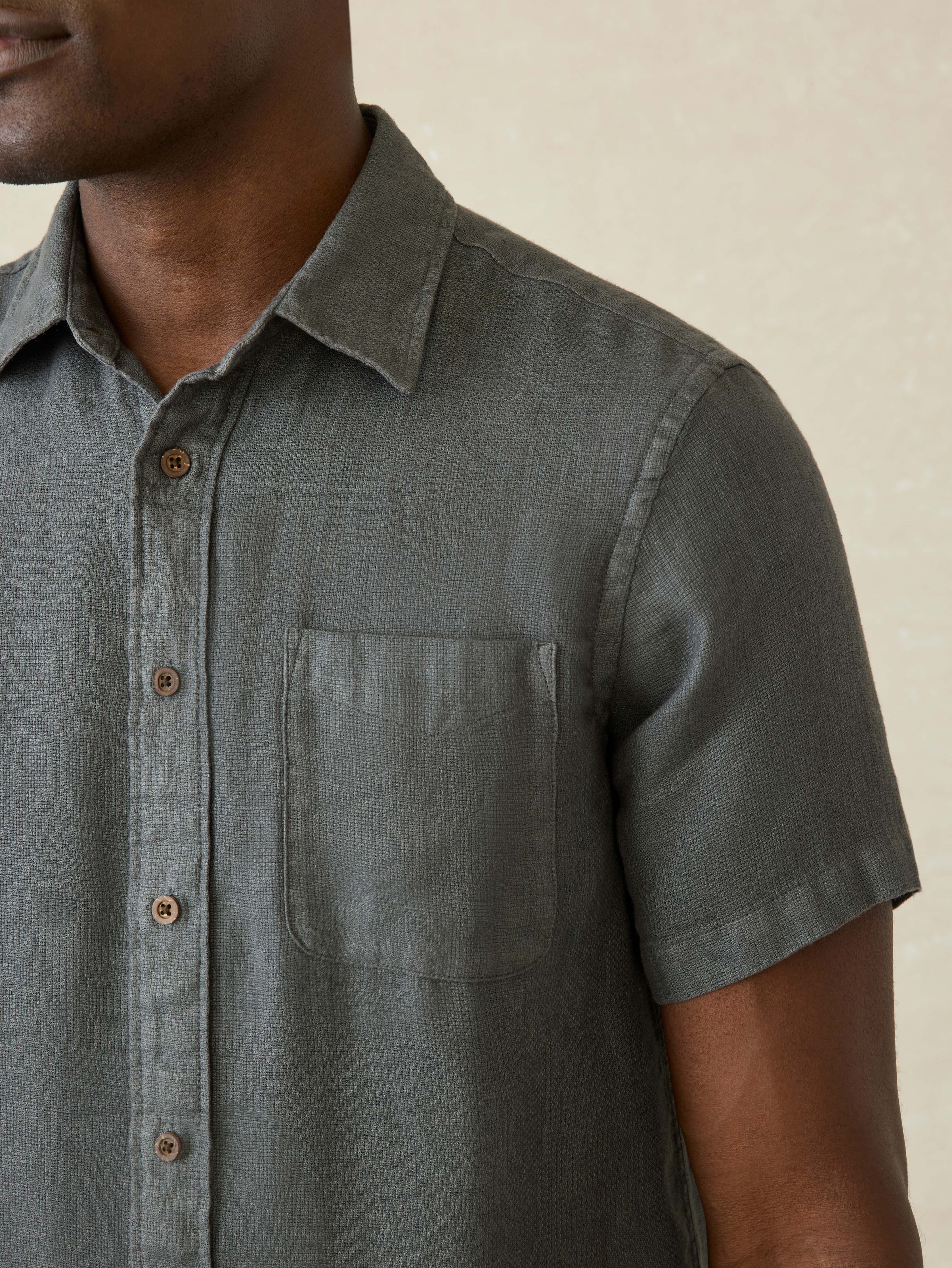 Short-Sleeve Palma Linen Shirt - Washed Black Basketweave Secondary image
