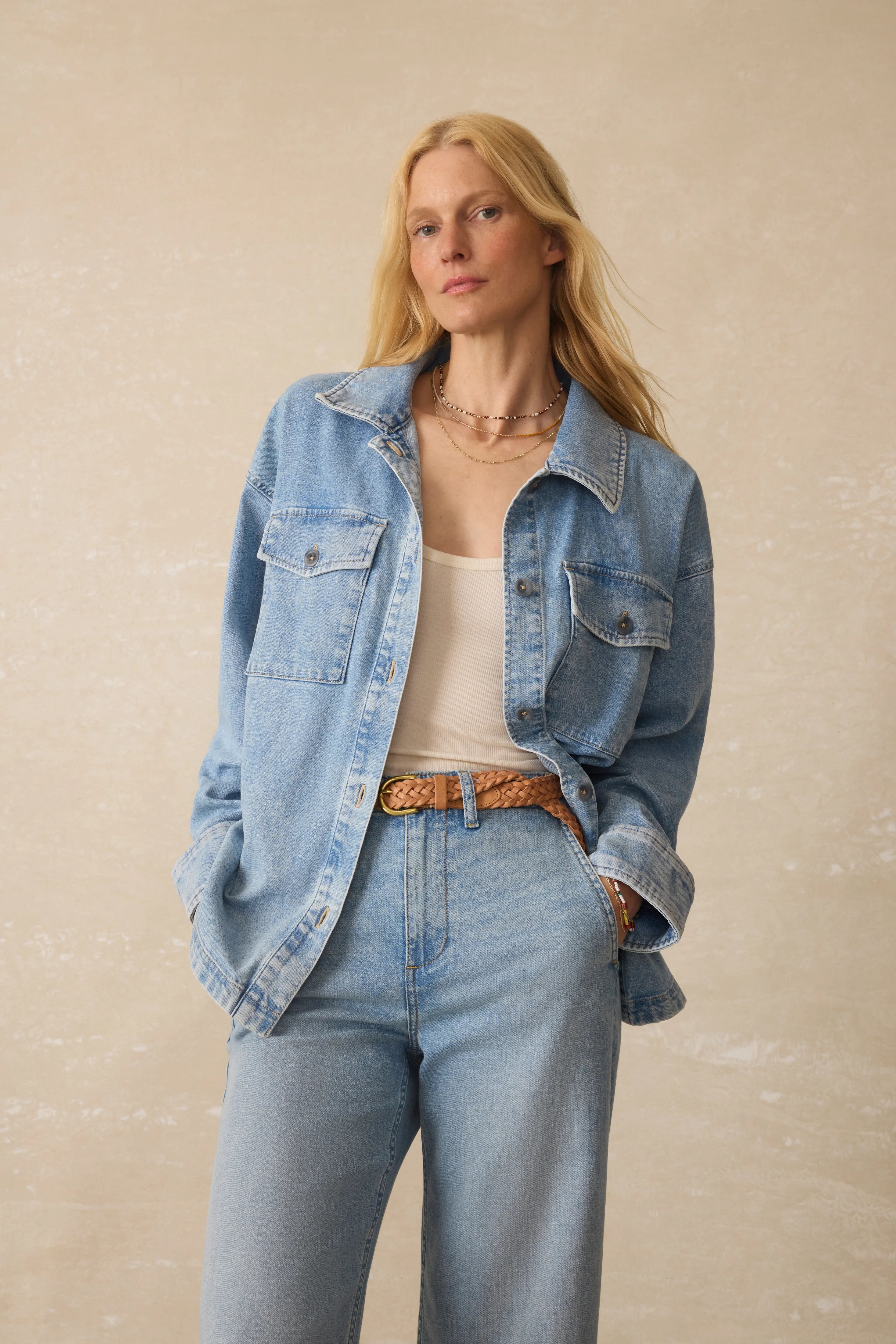 Linen Denim Jacket - Summer Seas Wash Main image