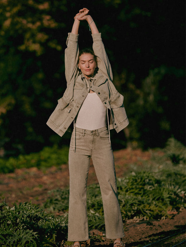 Slim Straight Sunwashed Denim - Olive Haze Wash