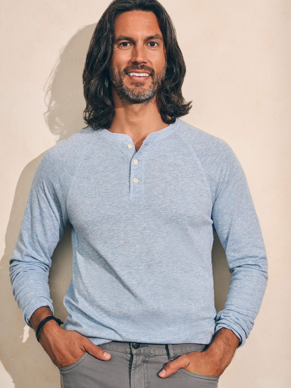 Long-Sleeve Newport Cloud Henley (Tall) - Light Blue Heather Main image