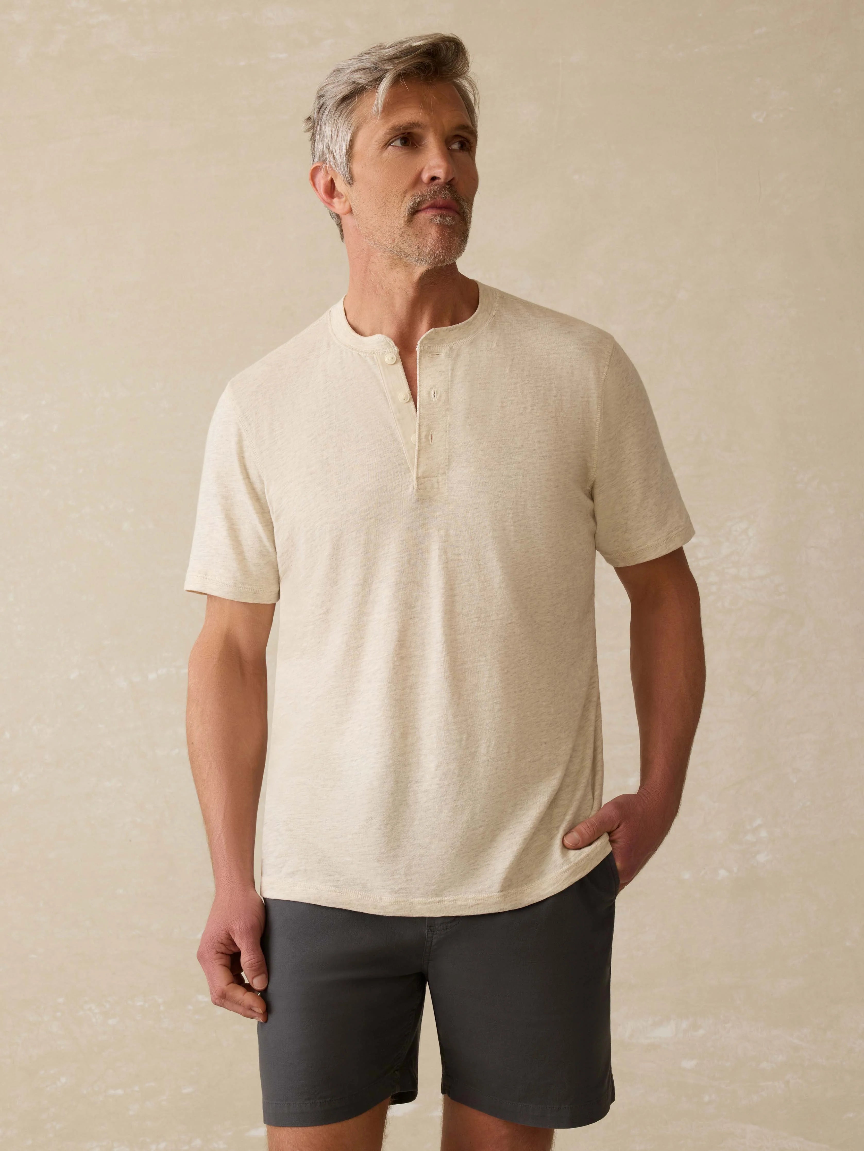 Short-Sleeve Sunwashed Henley - Island Dune Heather Main image