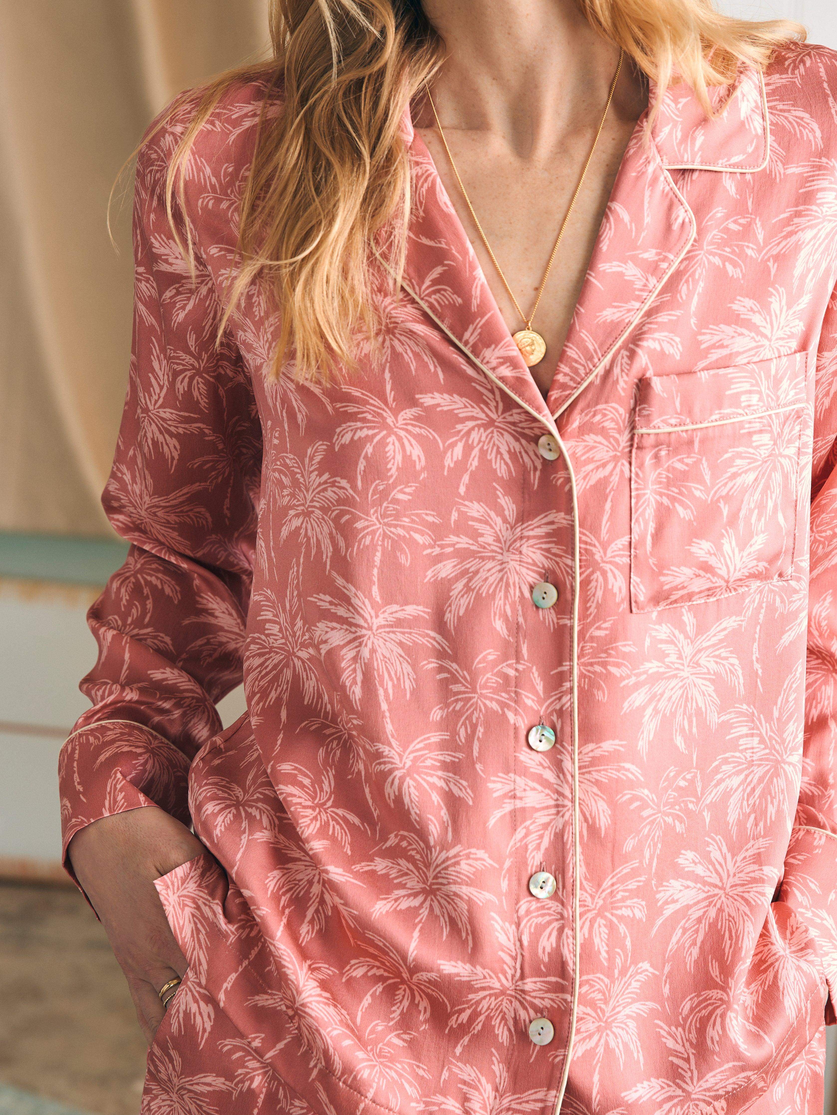 Sandwashed Silk Long Sleeve Pajama Set - Rose Tropic Trees Secondary image