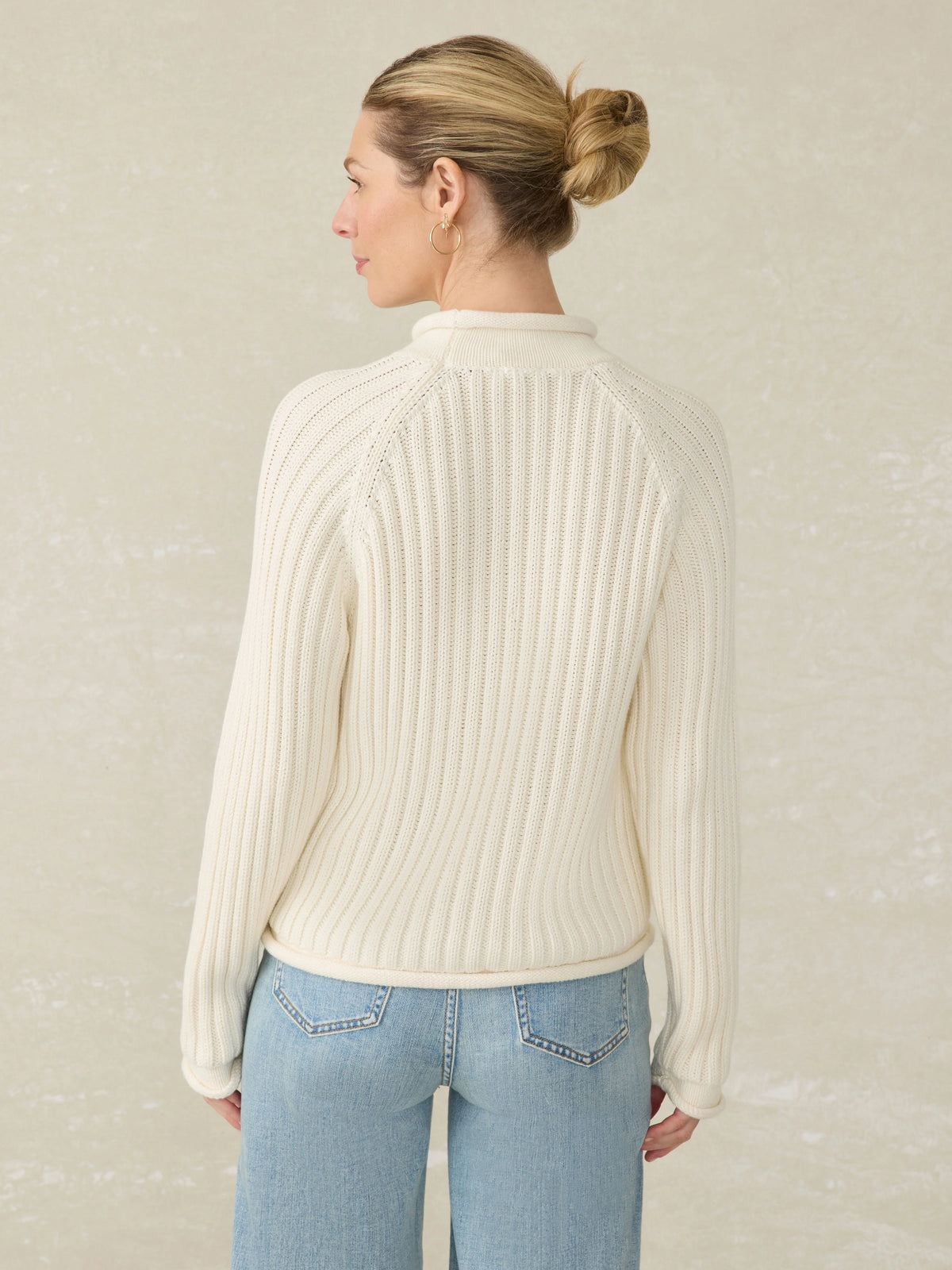 Sunwashed Cotton Rollneck Sweater - Egret