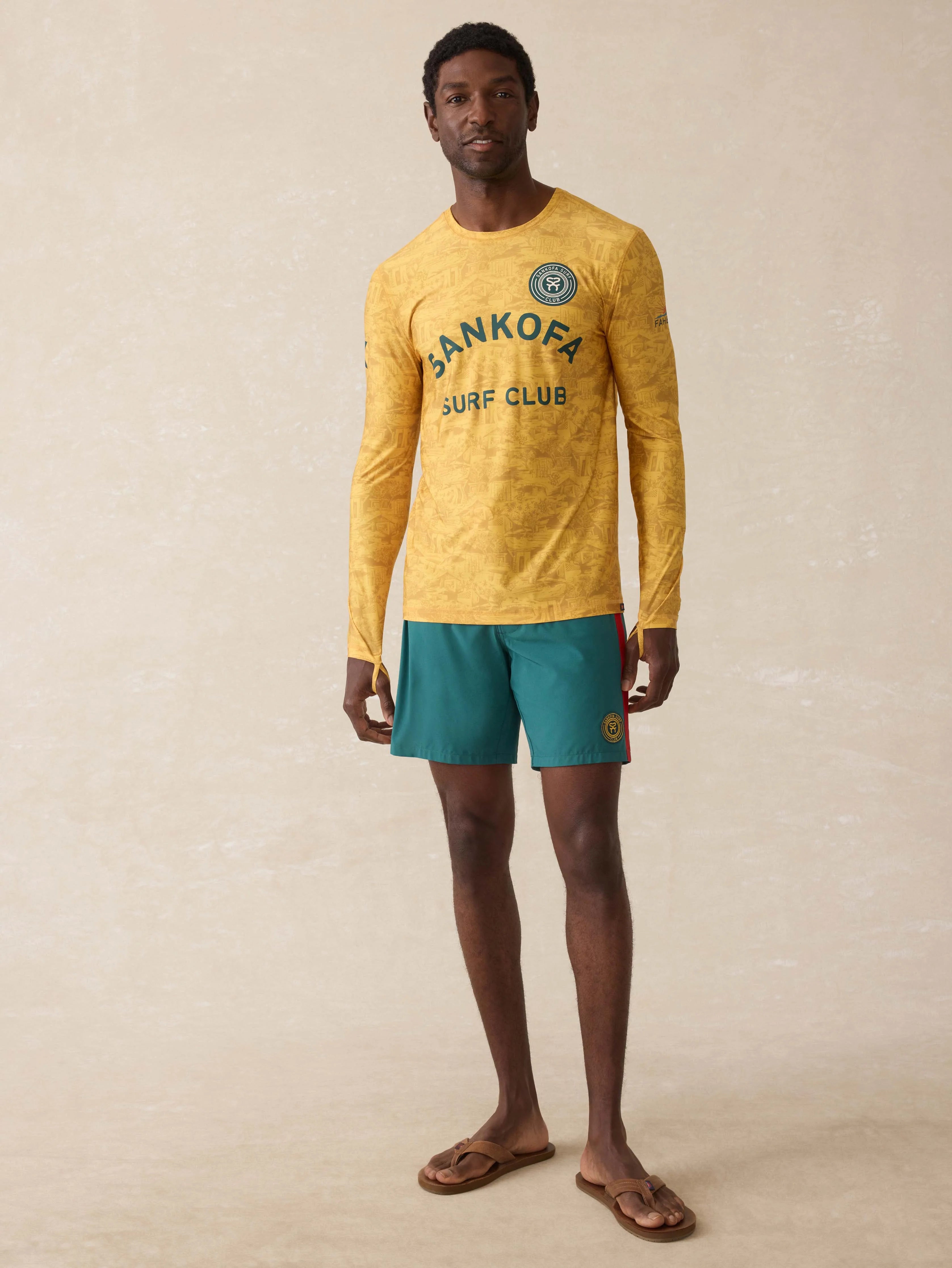 Surf Ghana Long Sleeve Rash Guard - Beach House Gold