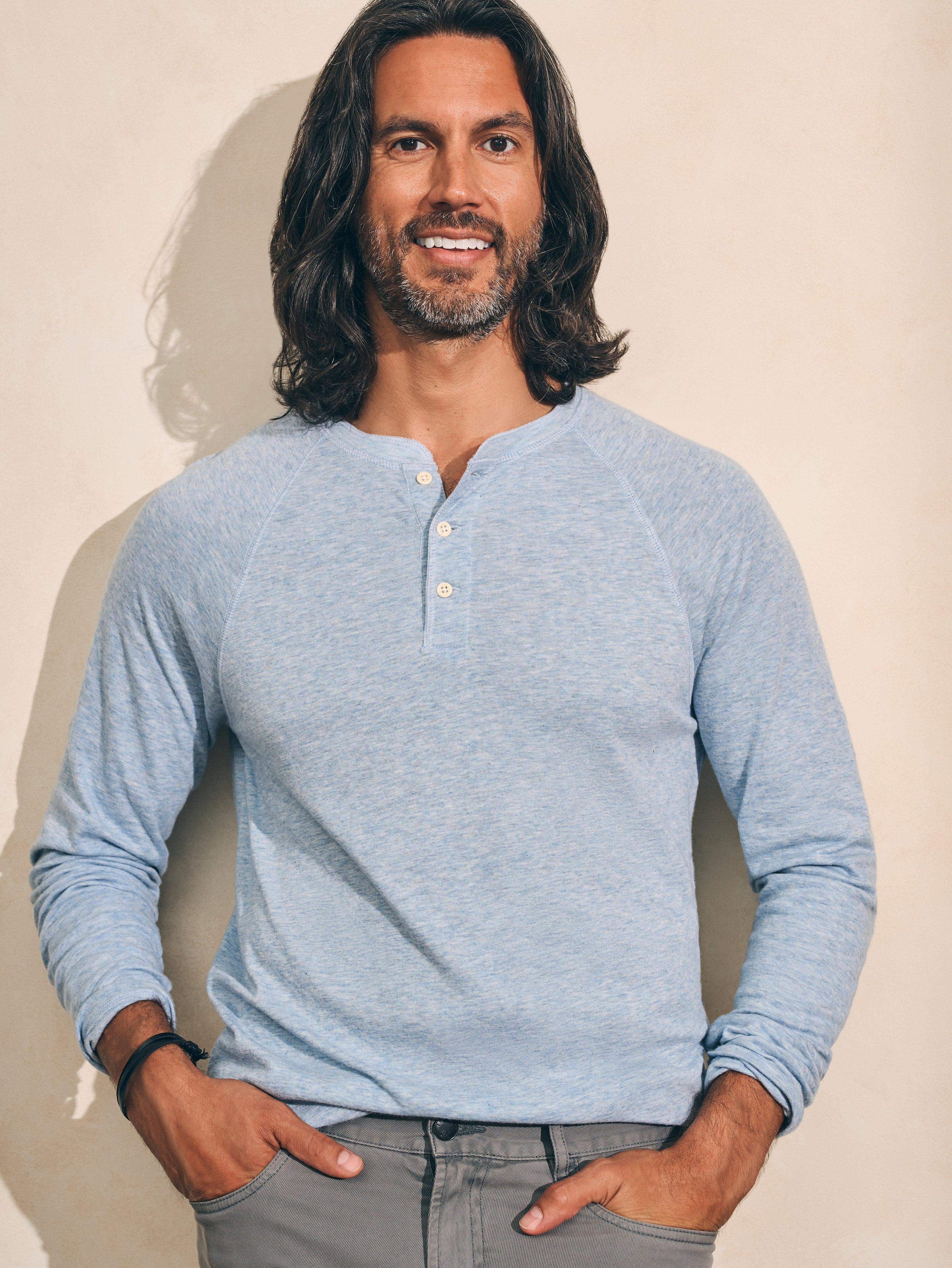 Long-Sleeve Newport Cloud Henley - Light Blue Heather Main image