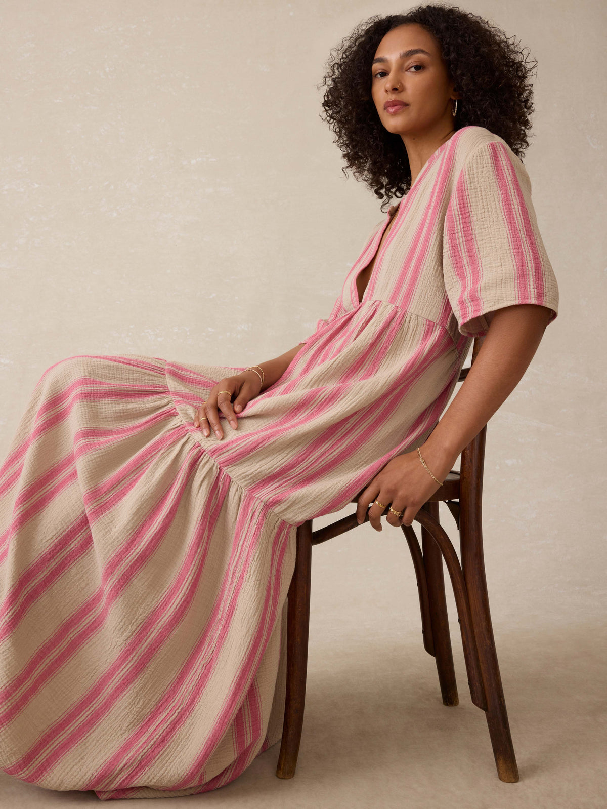 Dune Cotton Gauze Wesley Dress - Cocoa Reef Stripe Main image