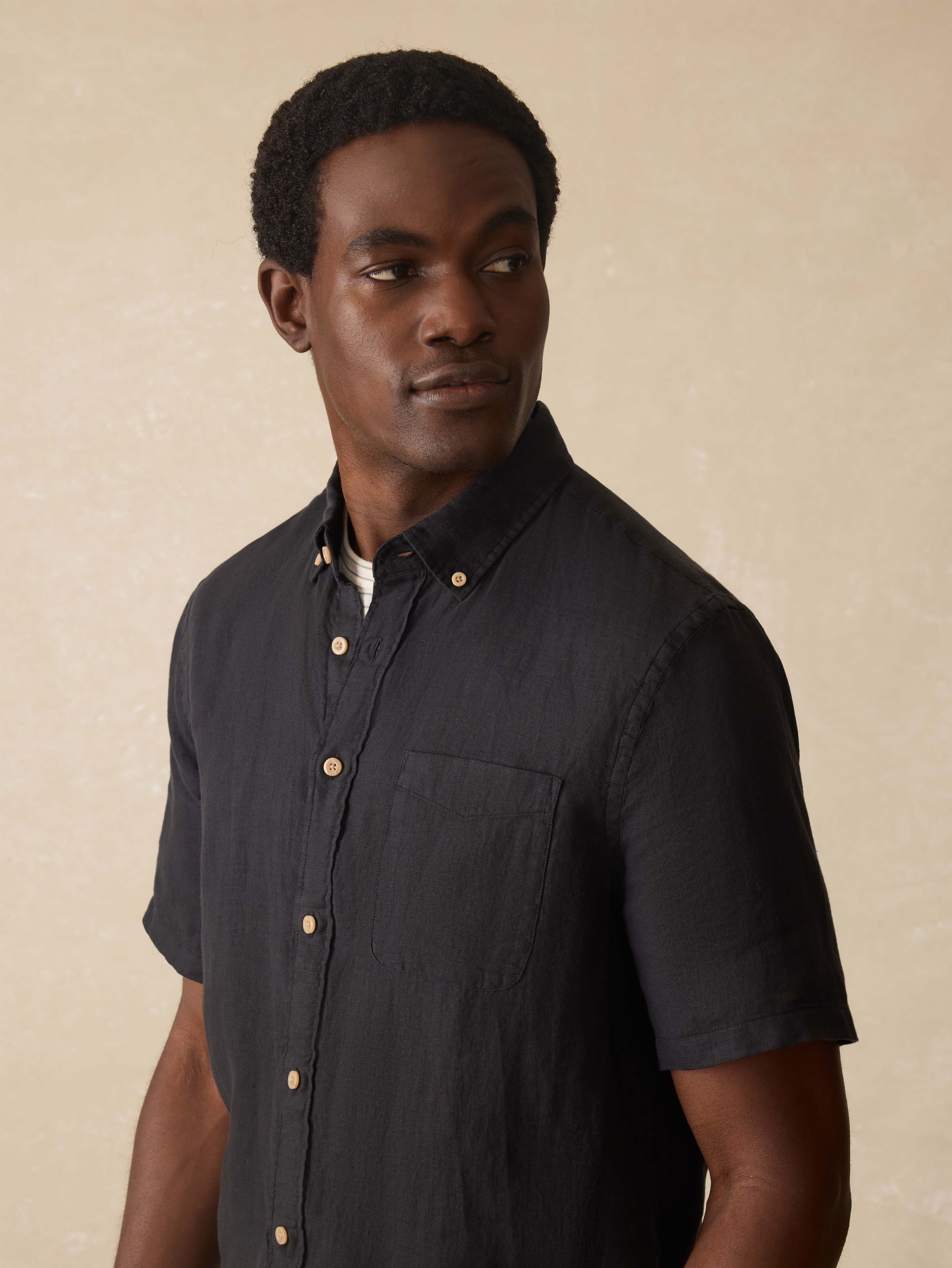 Short Sleeve Laguna Linen Shirt - Ridge Black Secondary image