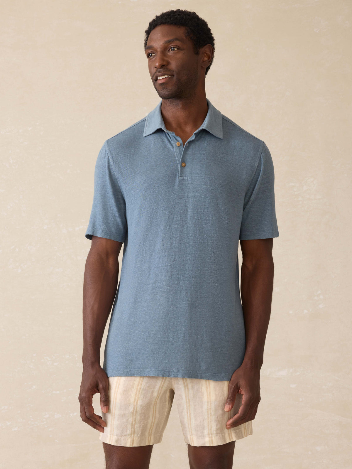 Short-Sleeve Linen Polo - Deep Marine Main image