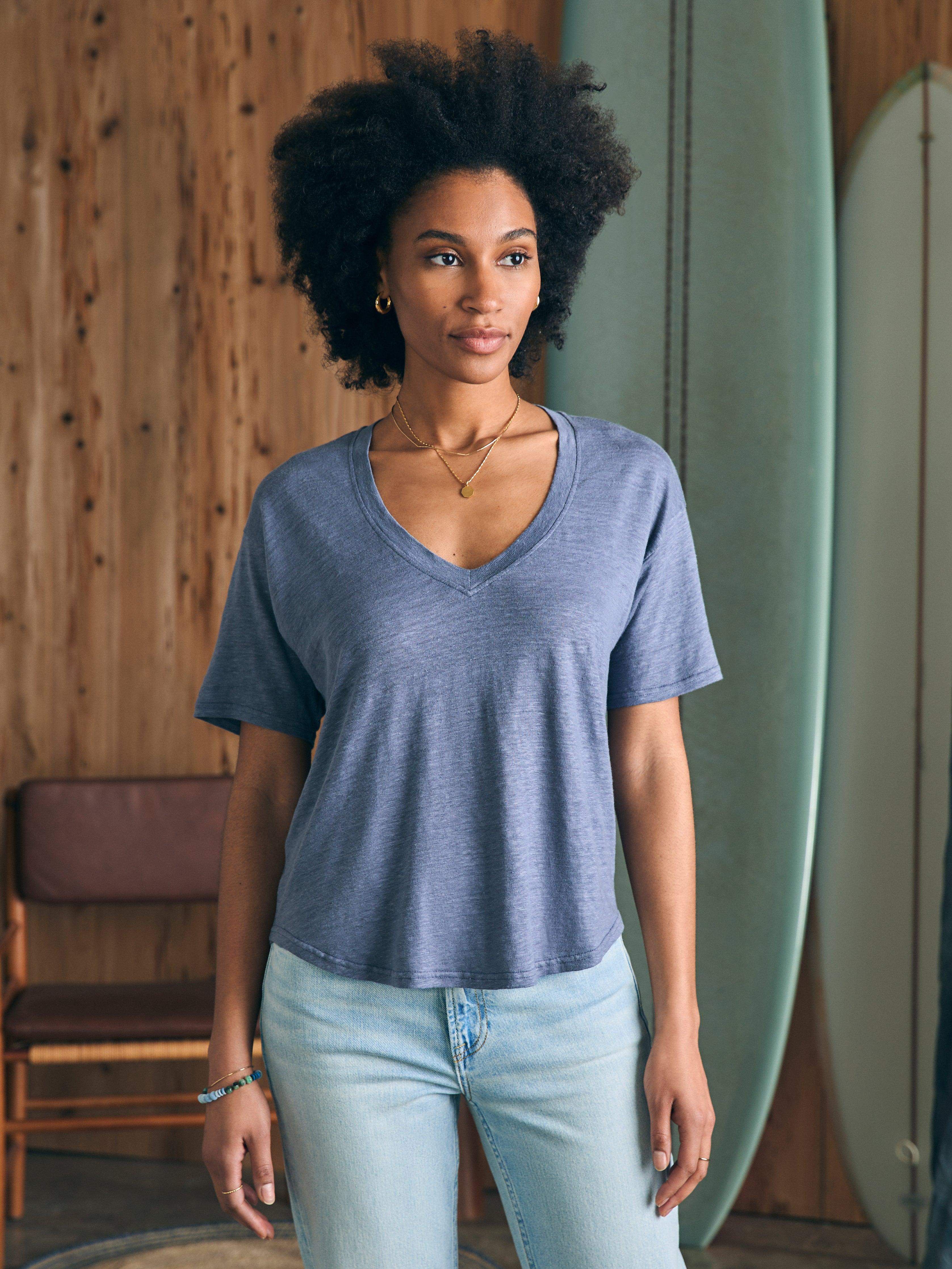 Oceanside Linen V-Neck Tee - Folkstone Main image
