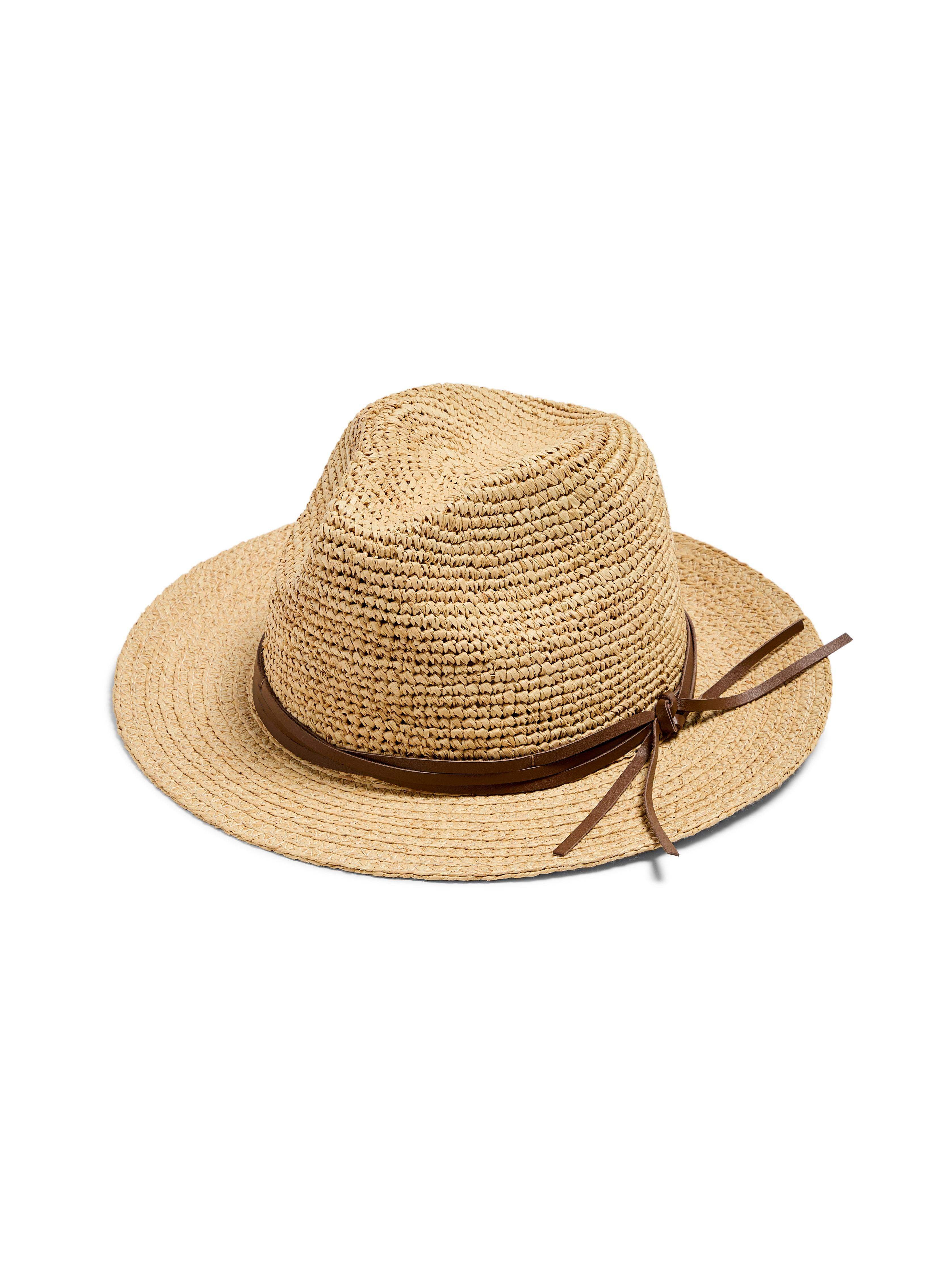Raffia Trim Crochet Fedora - Natural Main image