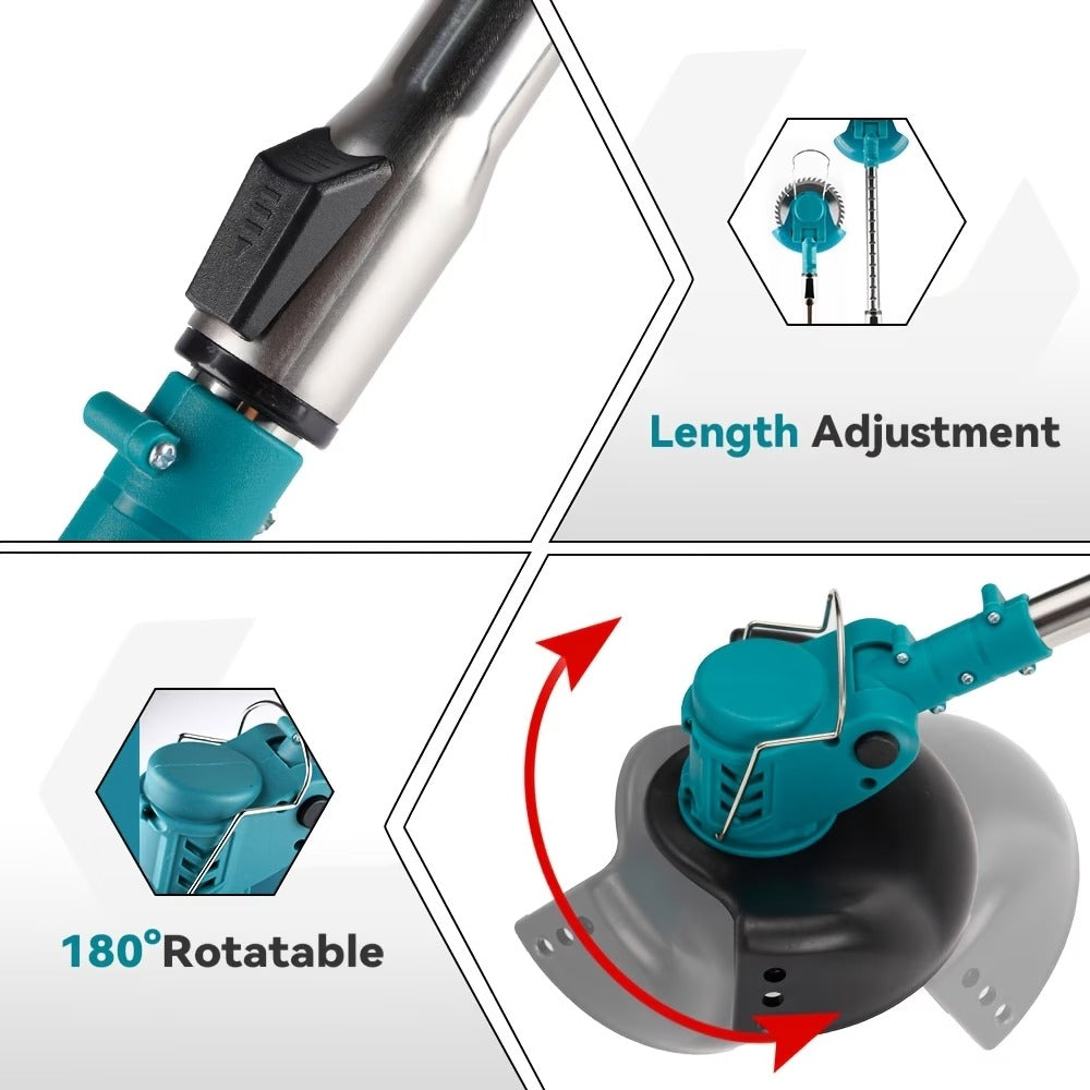 3-in-1 Cordless Grass Trimmer – 5 Blade Types, Telescopic Shaft, Adjustable Angle