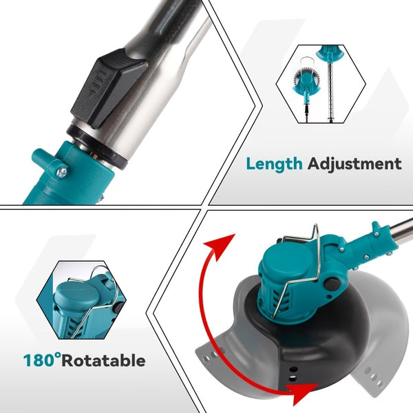 3-in-1 Cordless Grass Trimmer – 5 Blade Types, Telescopic Shaft, Adjustable Angle