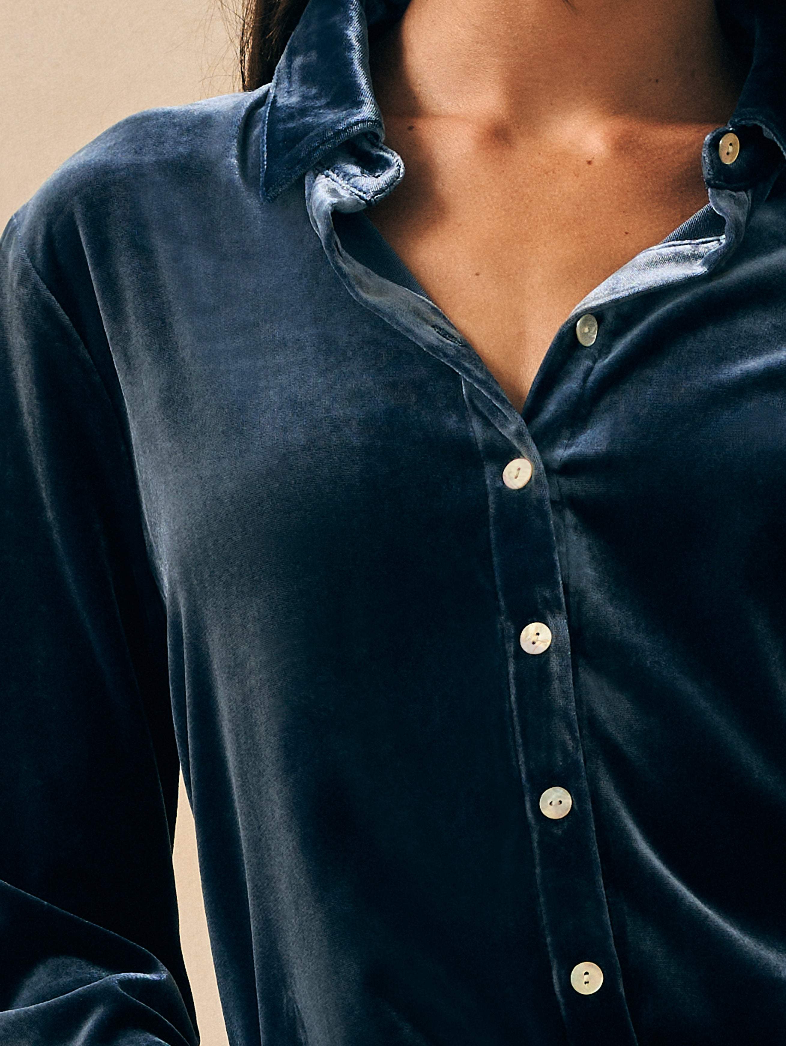 Stretch Silk Velvet Genevieve Shirt - Navy Secondary image