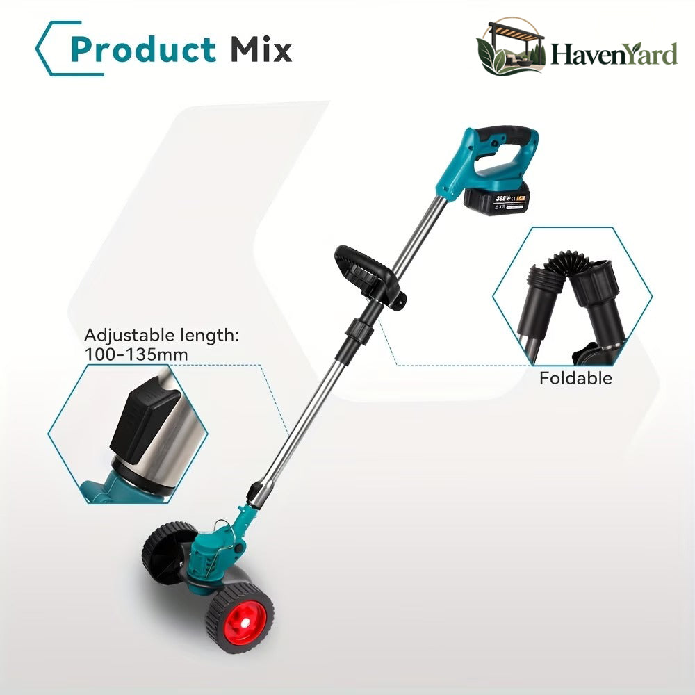 3-in-1 Cordless Grass Trimmer – 5 Blade Types, Telescopic Shaft, Adjustable Angle