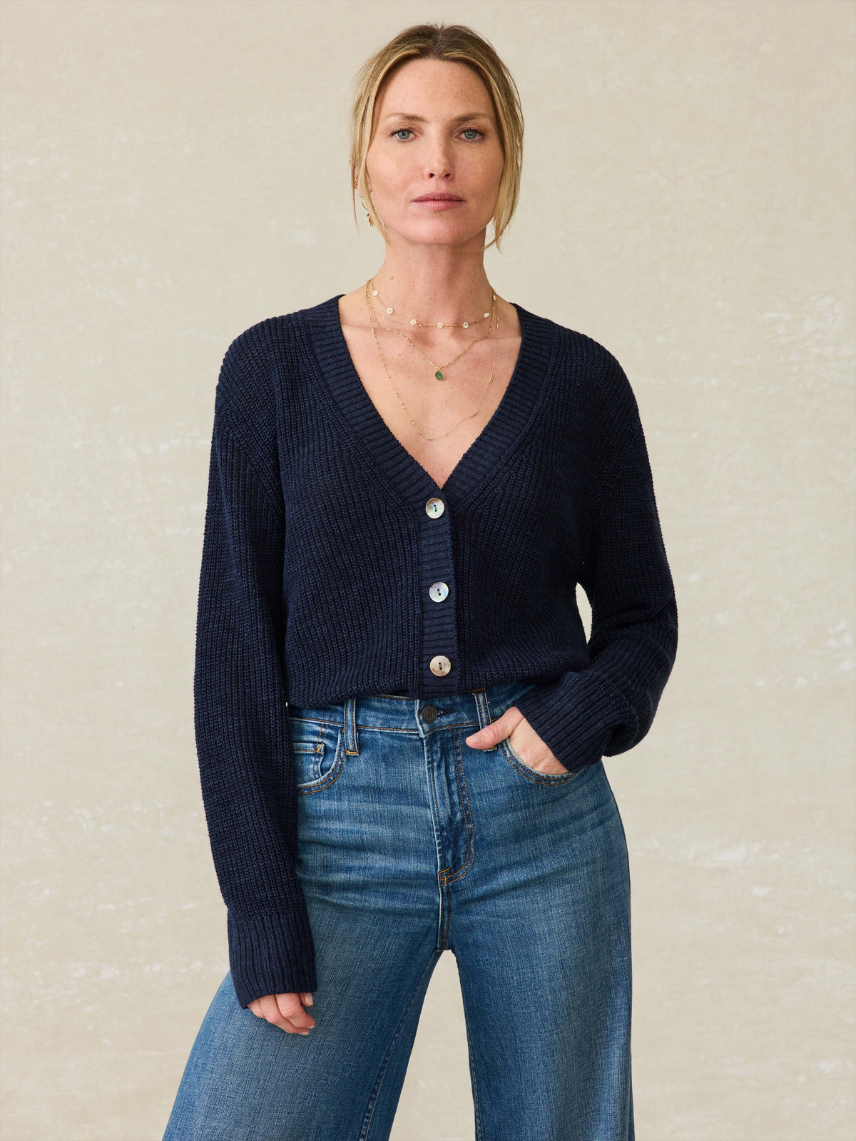 Miramar Linen Cardigan - Navy Blazer Main image