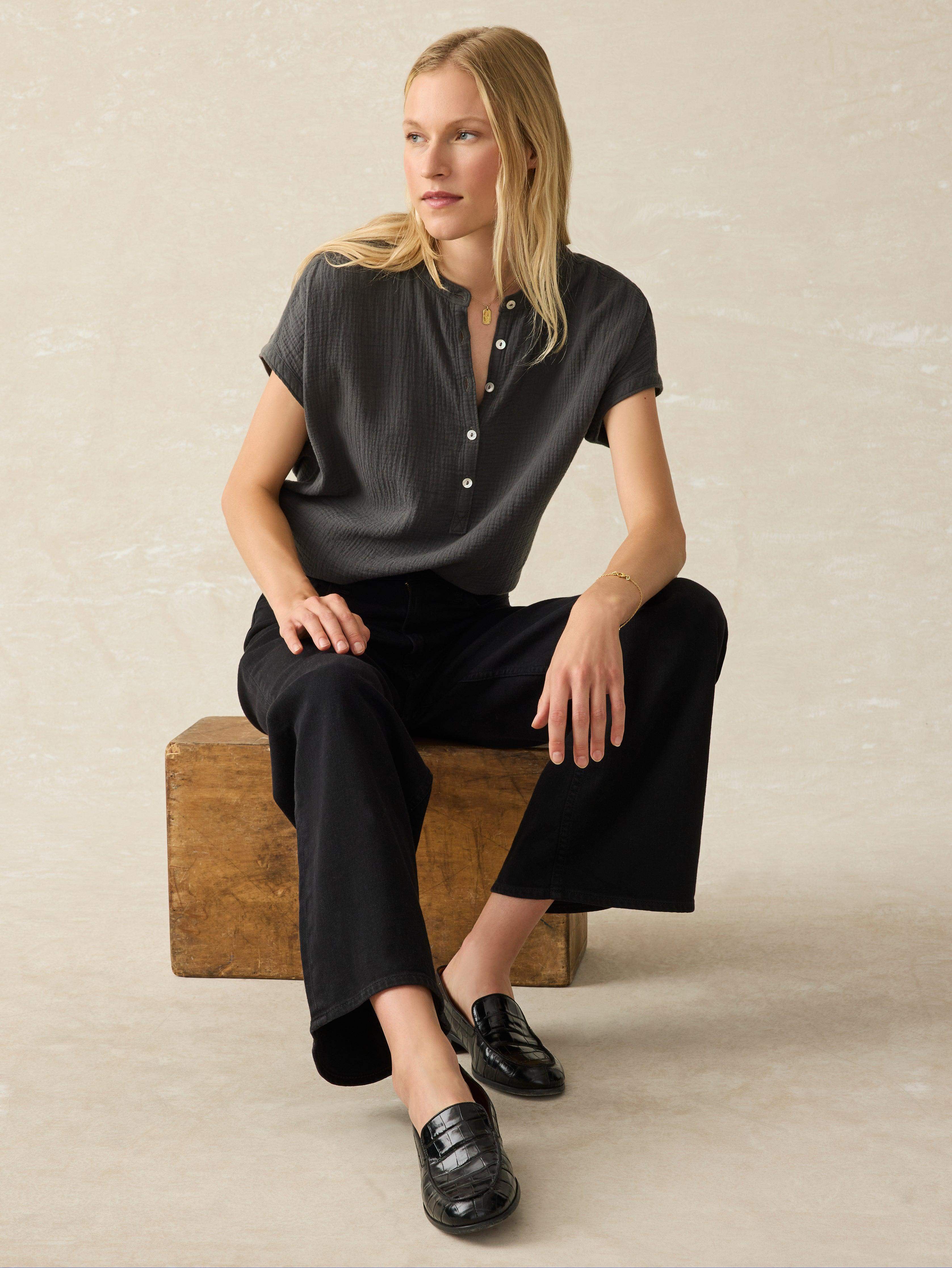Dream Cotton Gauze Desmond Blouse - Washed Black Main image