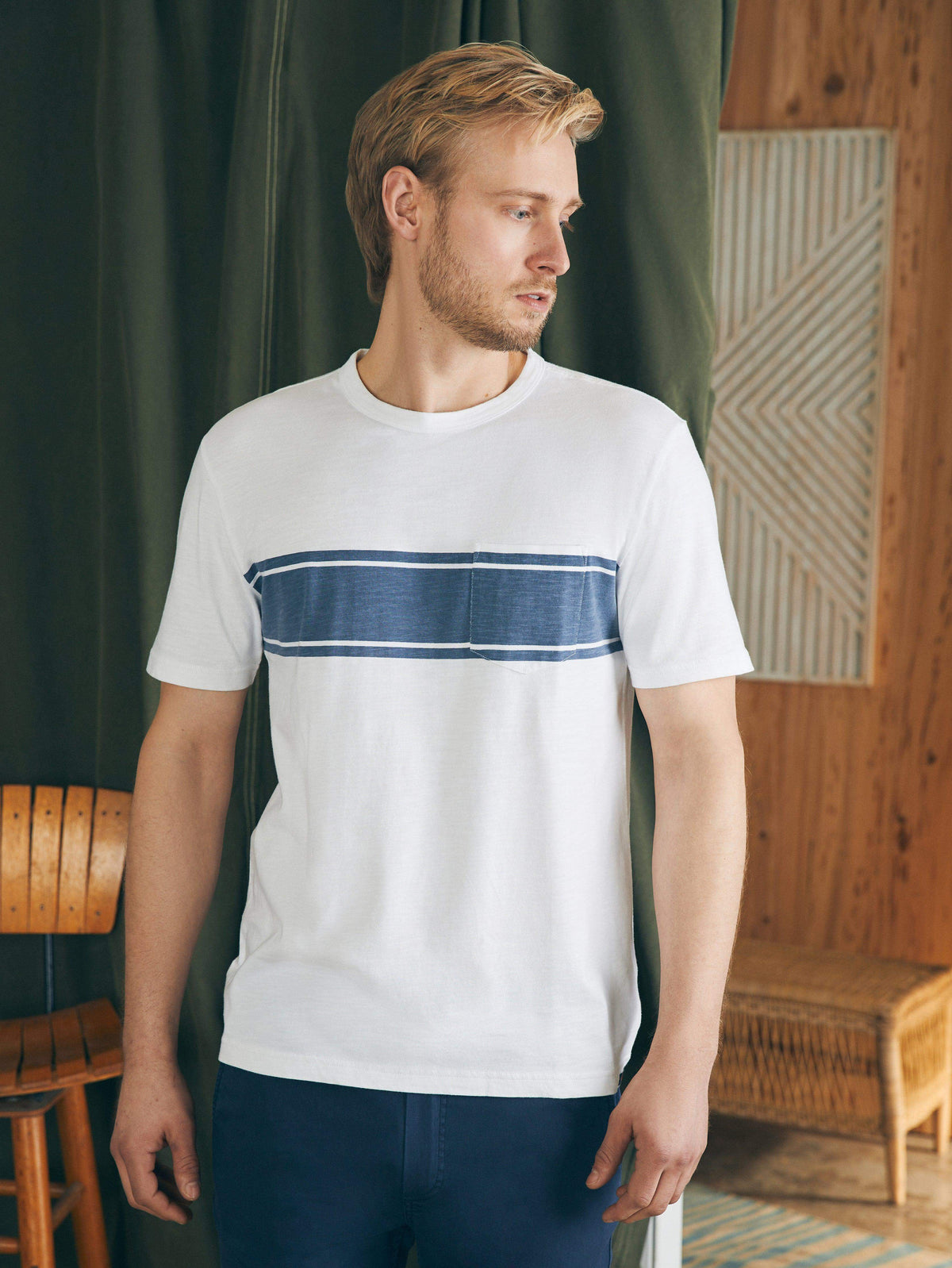 Surf Stripe Sunwashed Pocket Tee - White Main image