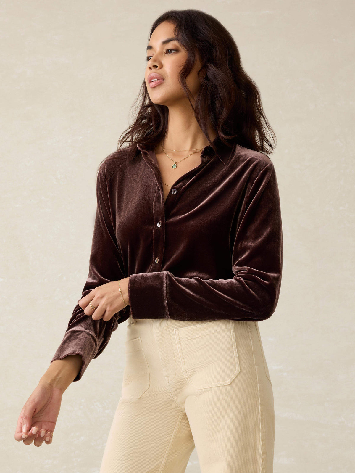 Stretch Silk Velvet Genevieve Shirt - Huckleberry Main image