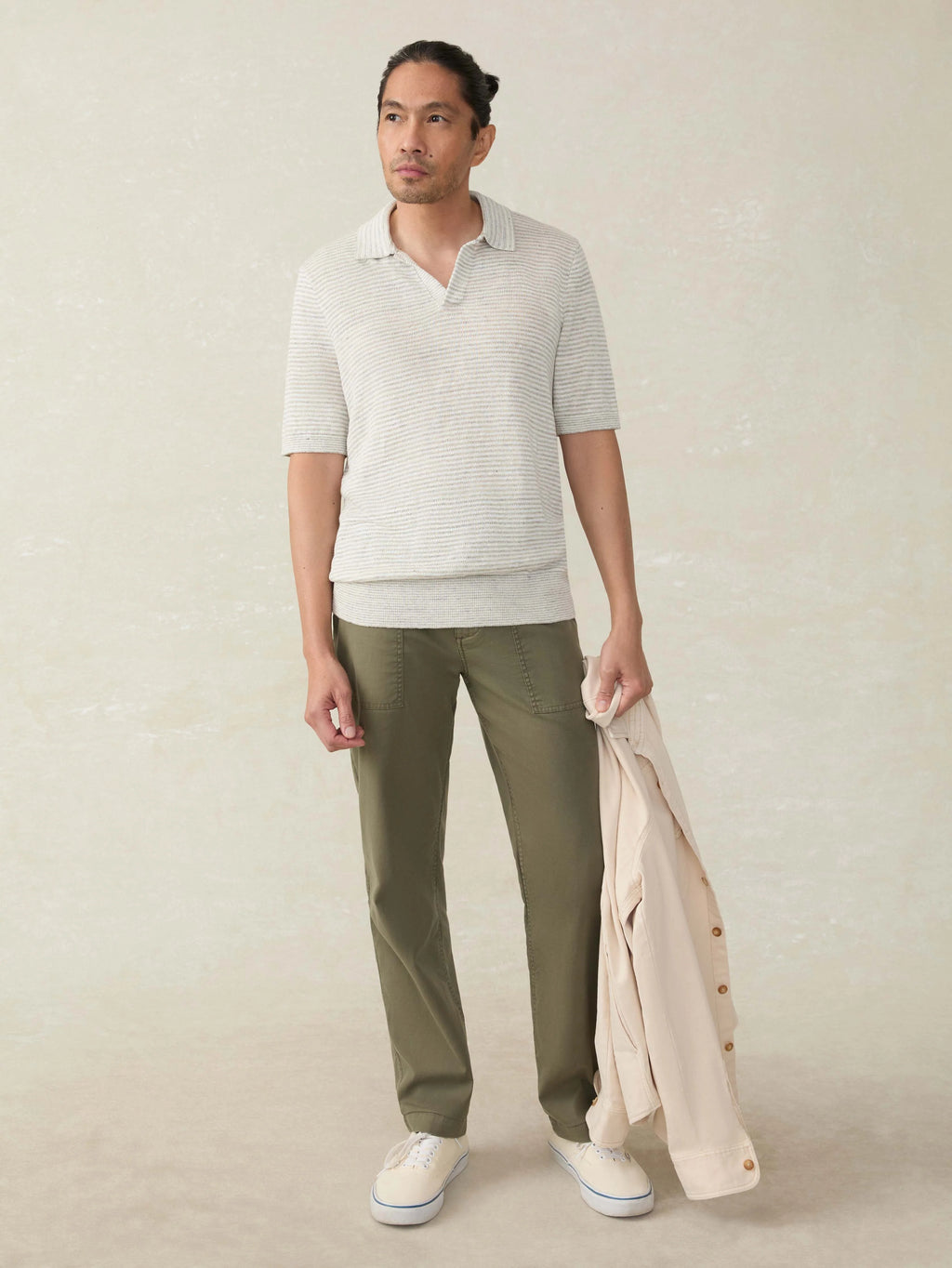 Short-Sleeve Linen Sweater Polo - Ivory Steel Feeder