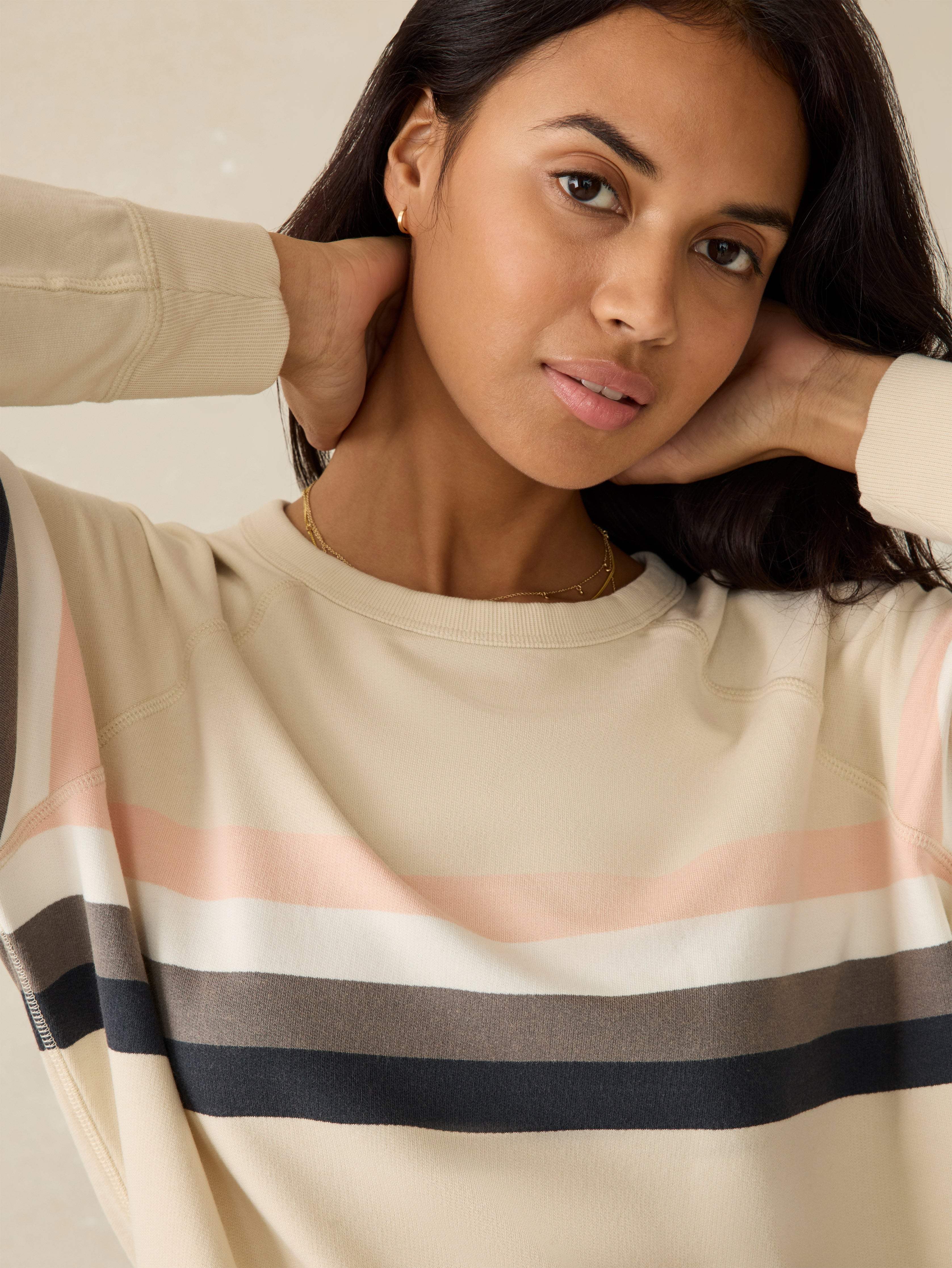 Coastal Cloud Cotton Crew - Sandbar Stripe Secondary image