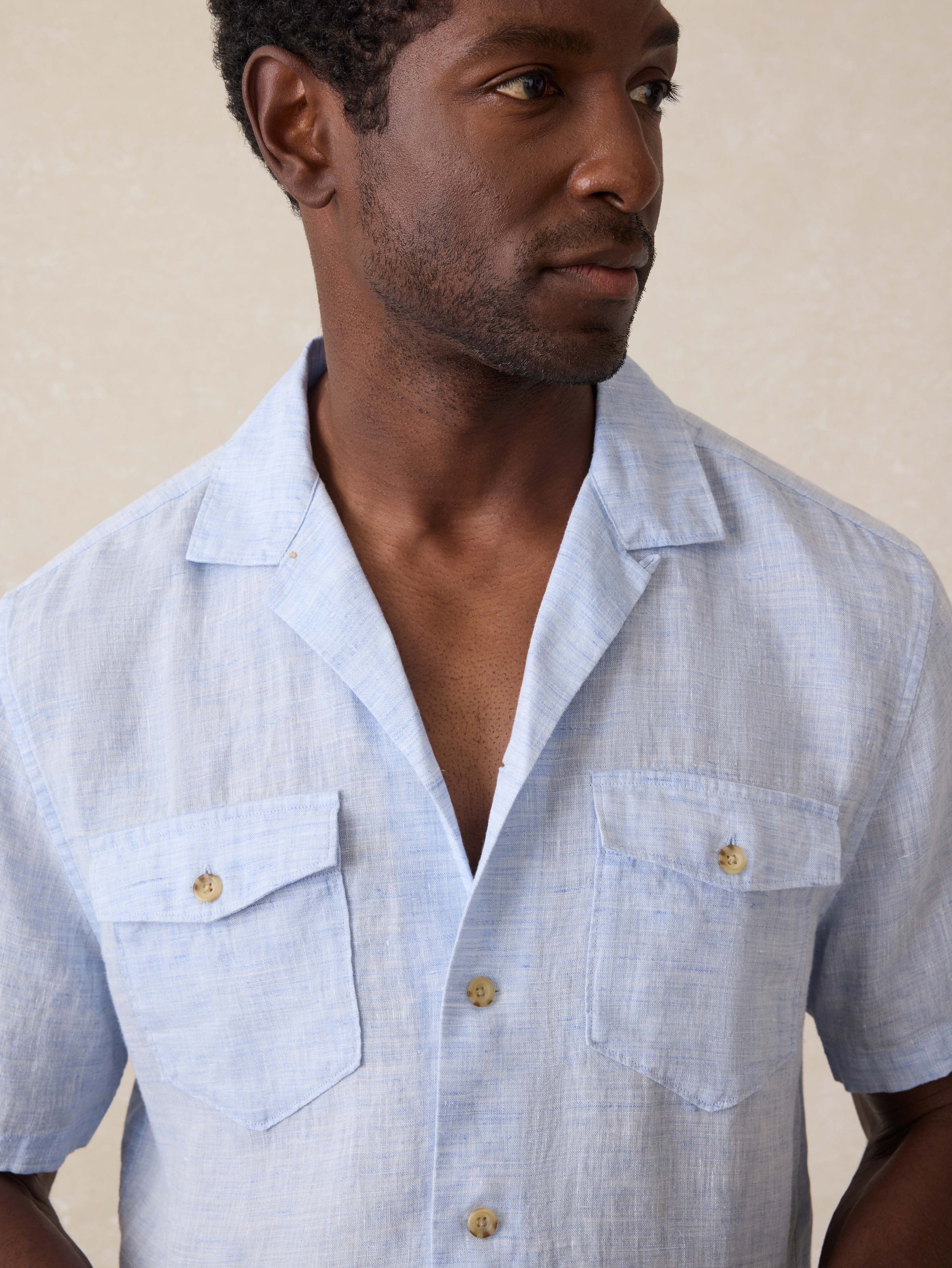 Short Sleeve Reserve Basque Camp Shirt - Light Blue Melange Secondary image