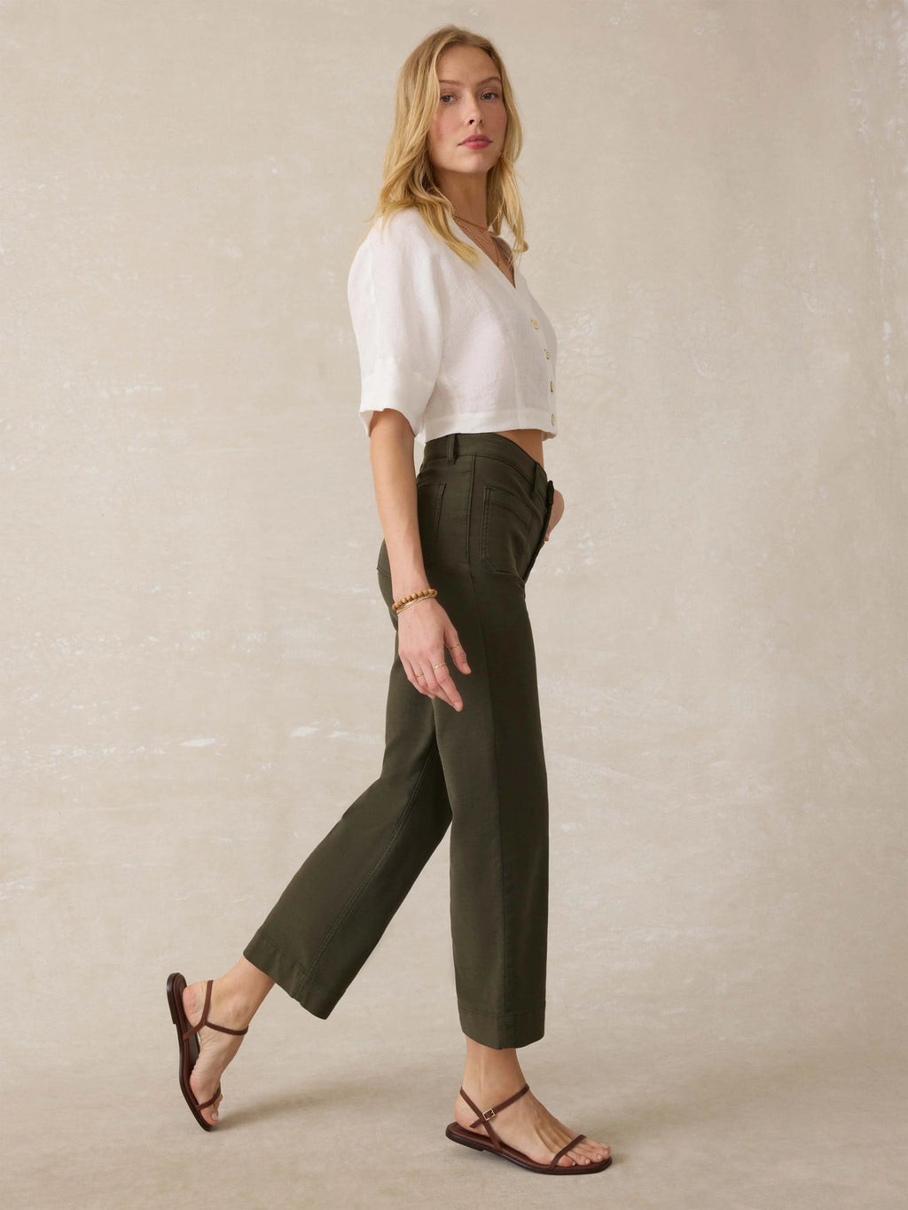 Stretch Terry Patch Pocket Ankle Pant - Forest Olive