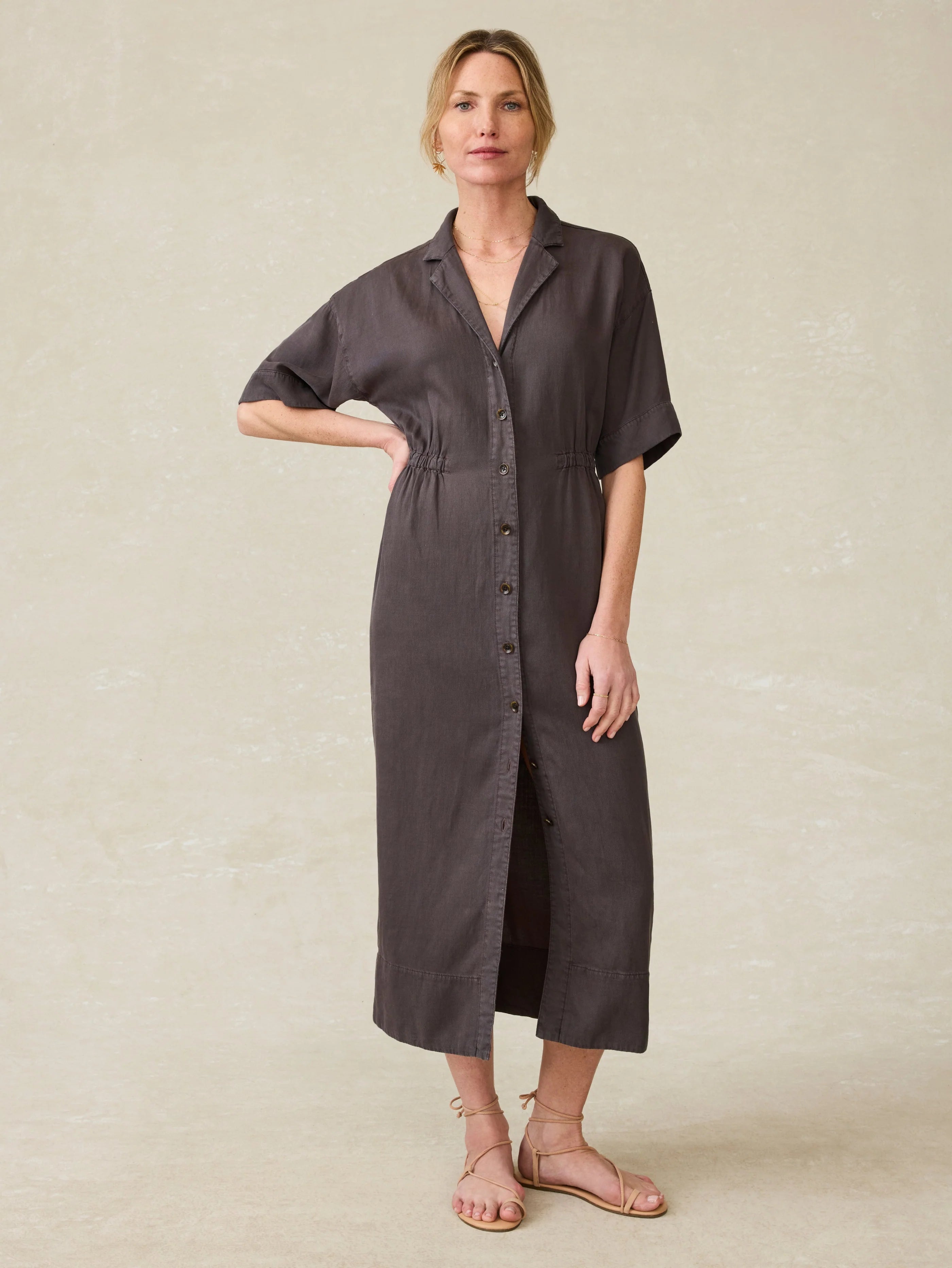 Topanga Drape Shirtdress - Washed Black Main image