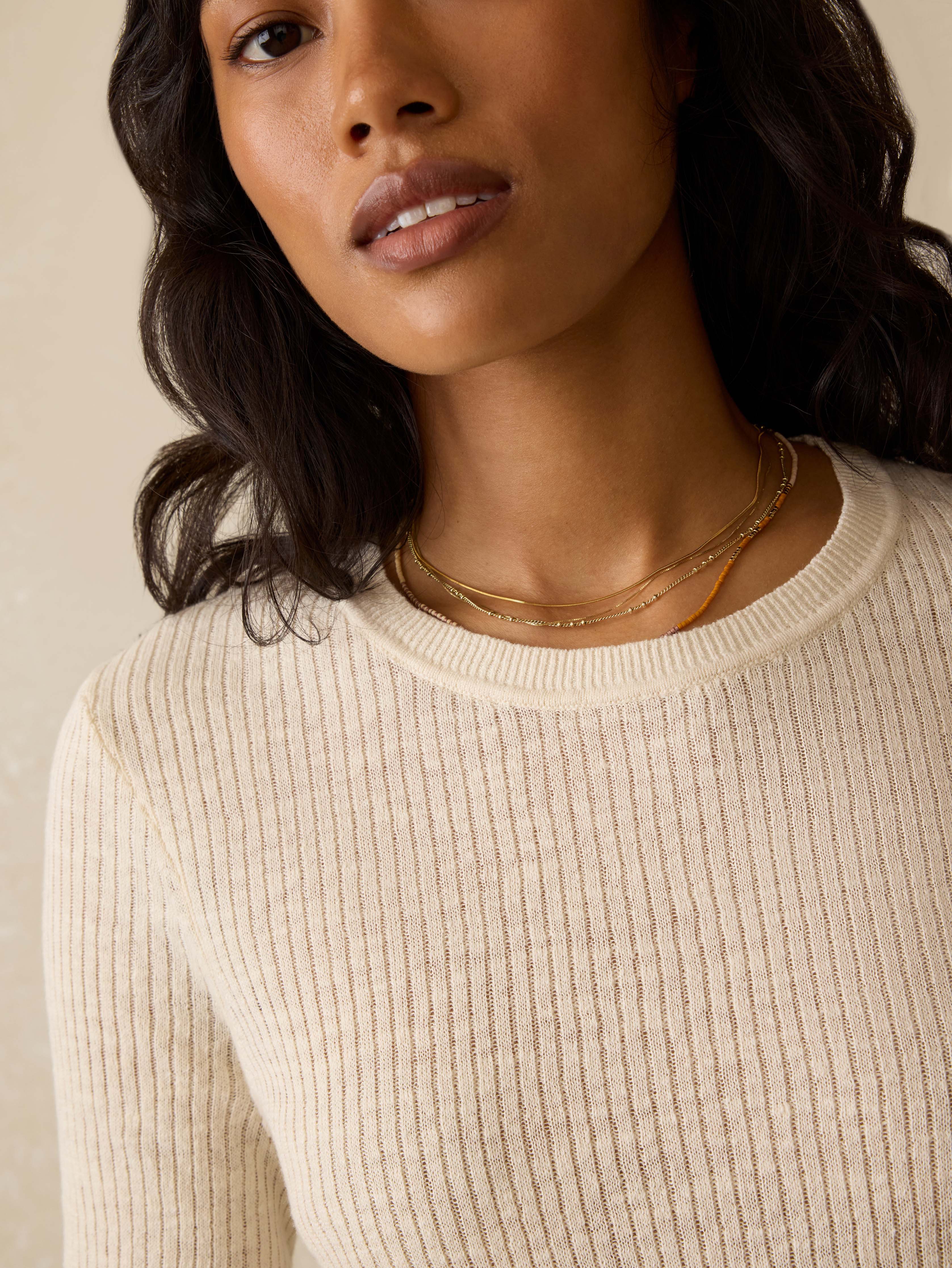 Miramar Linen Mini Rib Tee - Summer Sand Secondary image