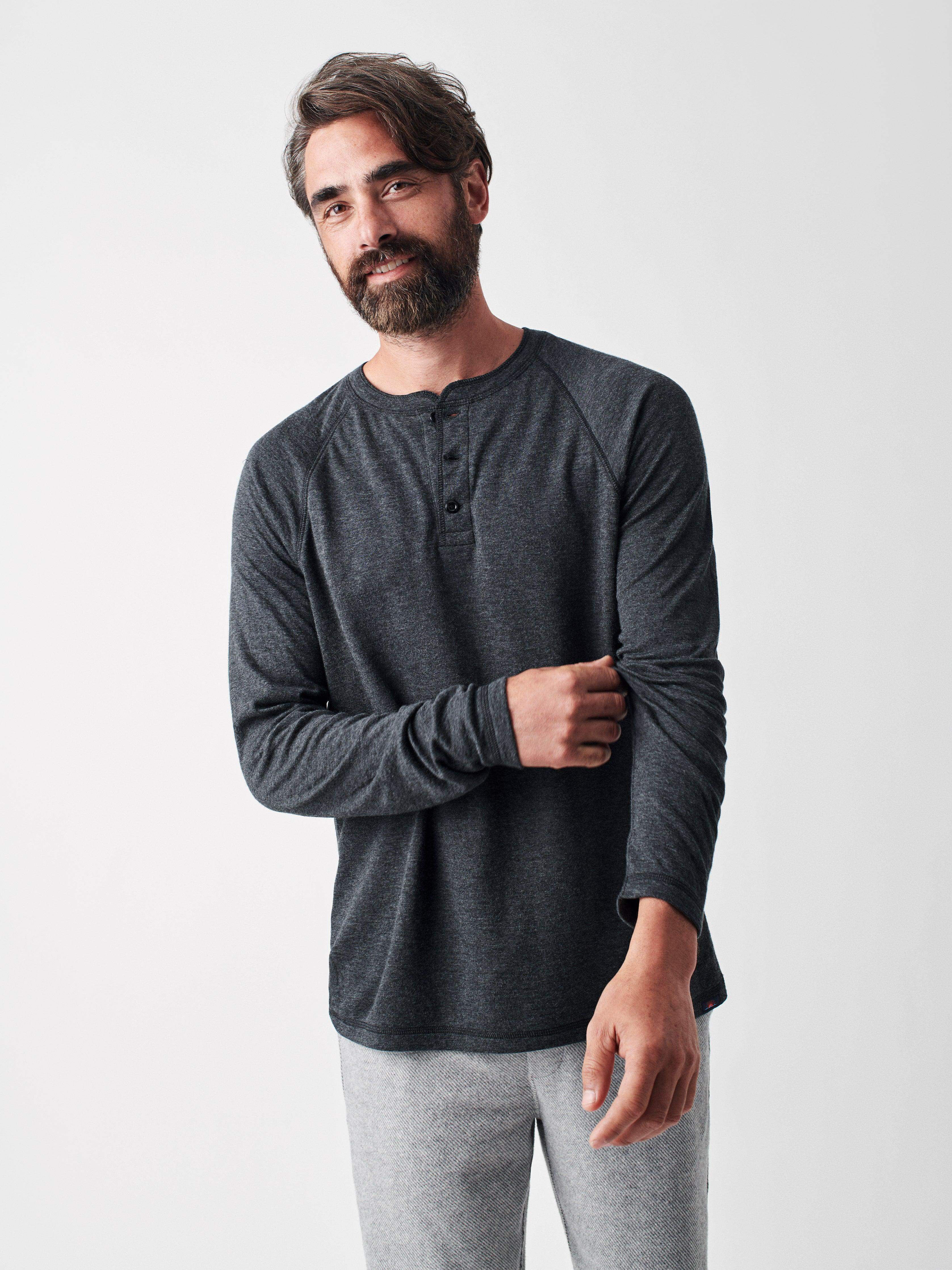 Long-Sleeve Newport Cloud Henley (Tall) - Charcoal Main image