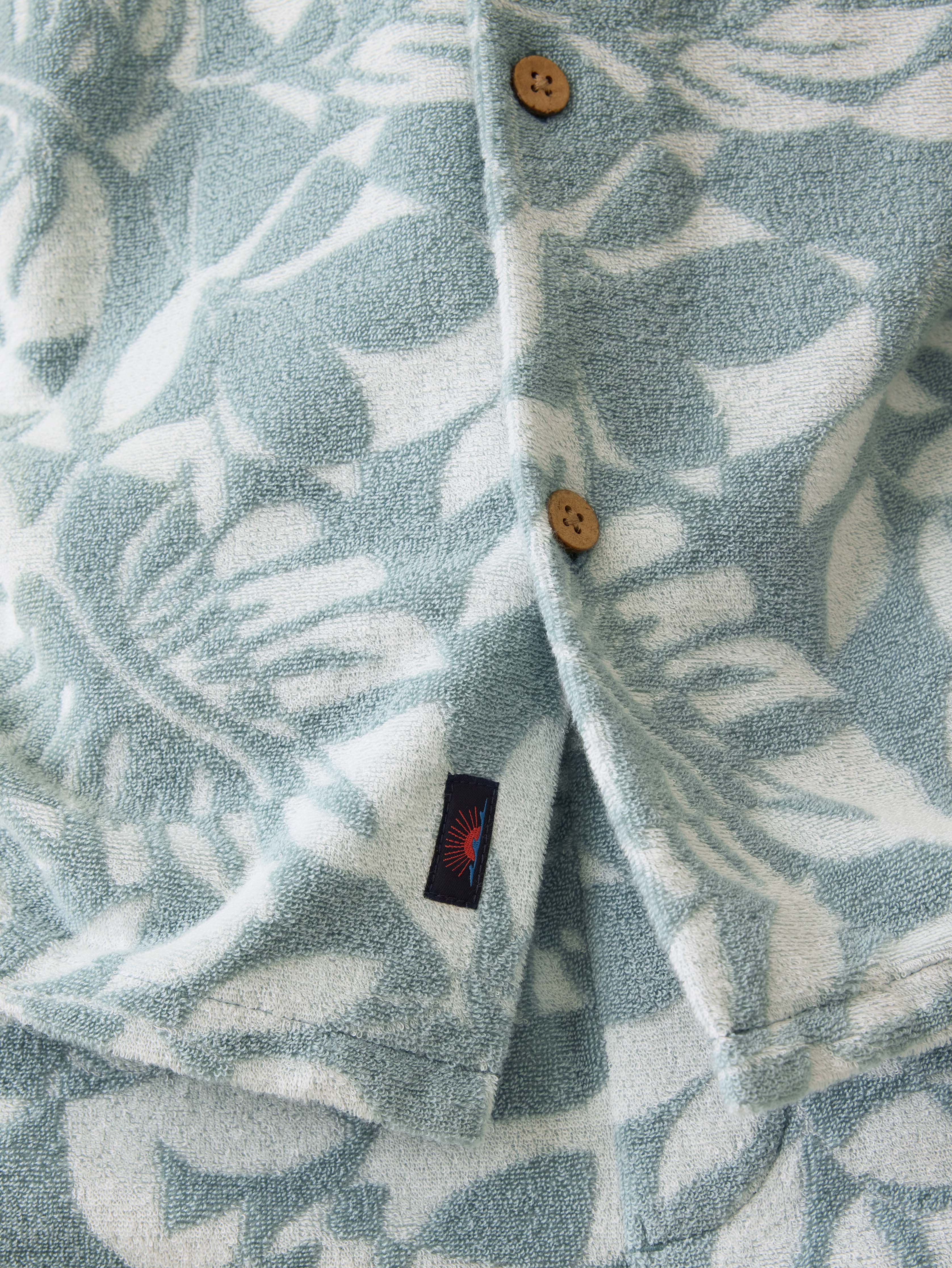 Short-Sleeve Cabana Towel Terry Shirt - Poolside Foliage Teal Secondary image