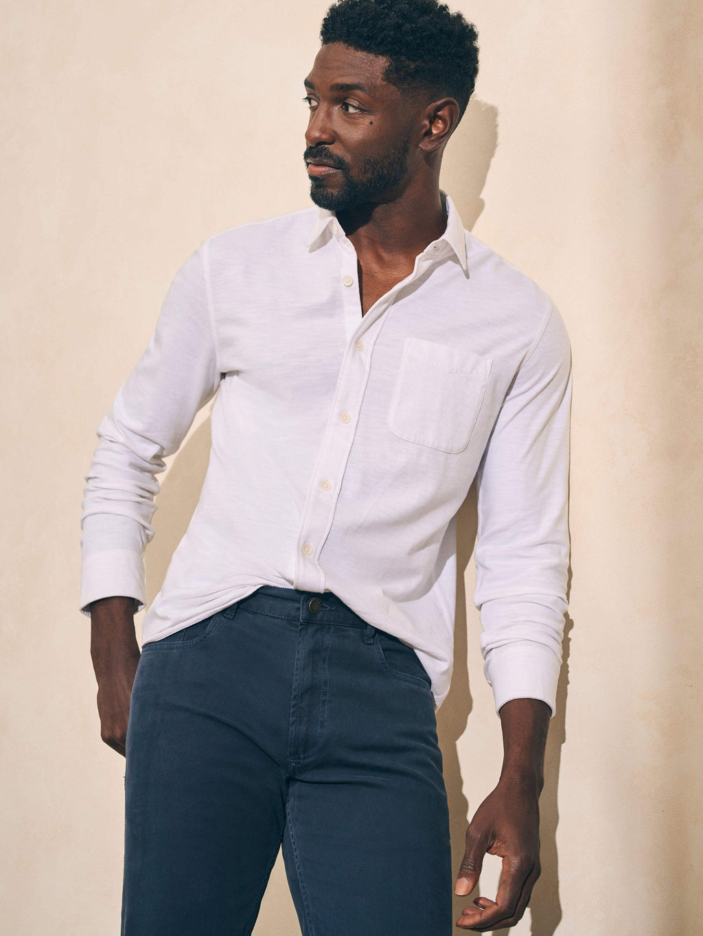 Sunwashed Knit Shirt (Single Pocket) (Tall) - White