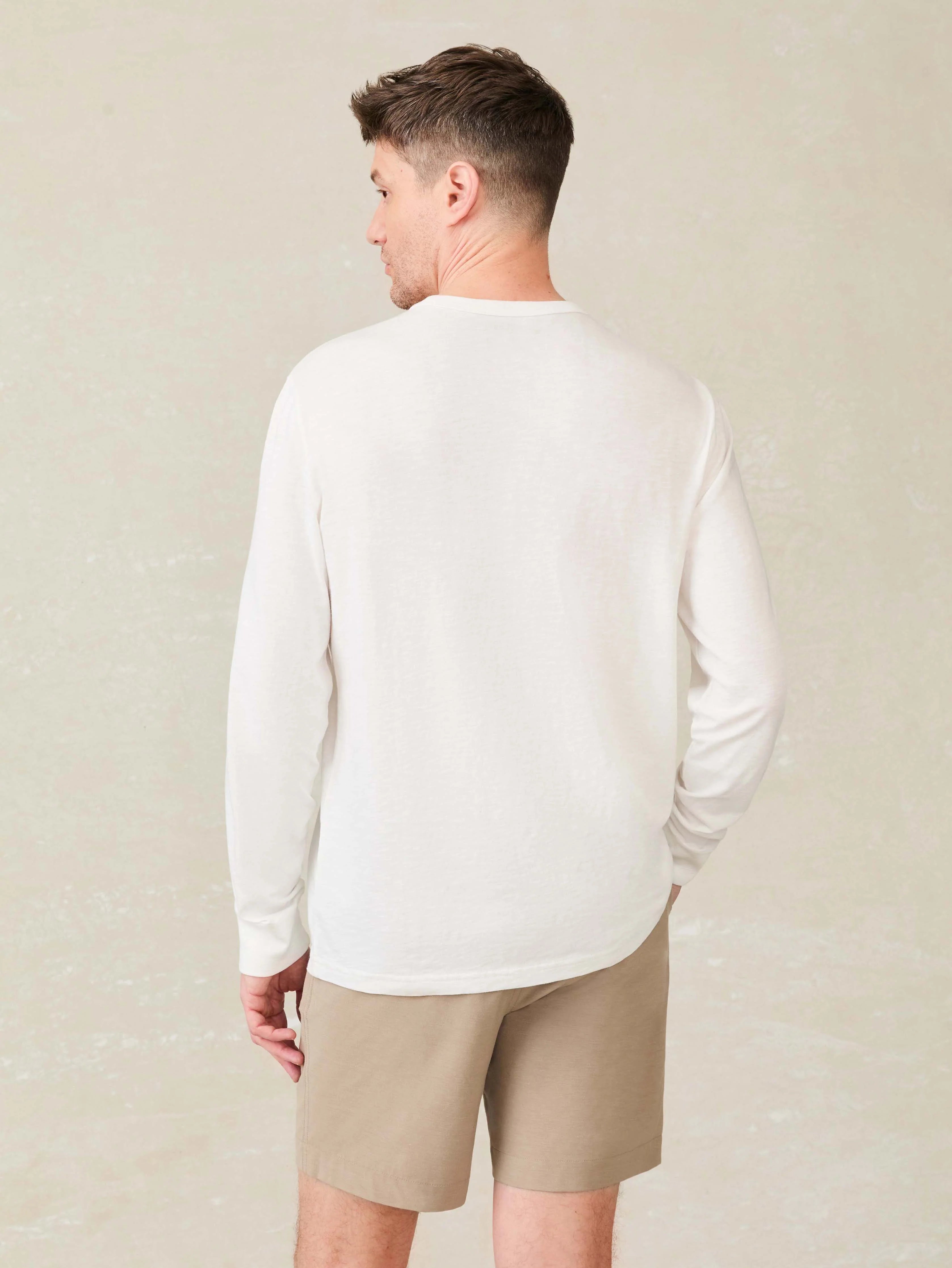 Long-Sleeve Sunwashed Regenerative Cotton Tee - White Secondary image
