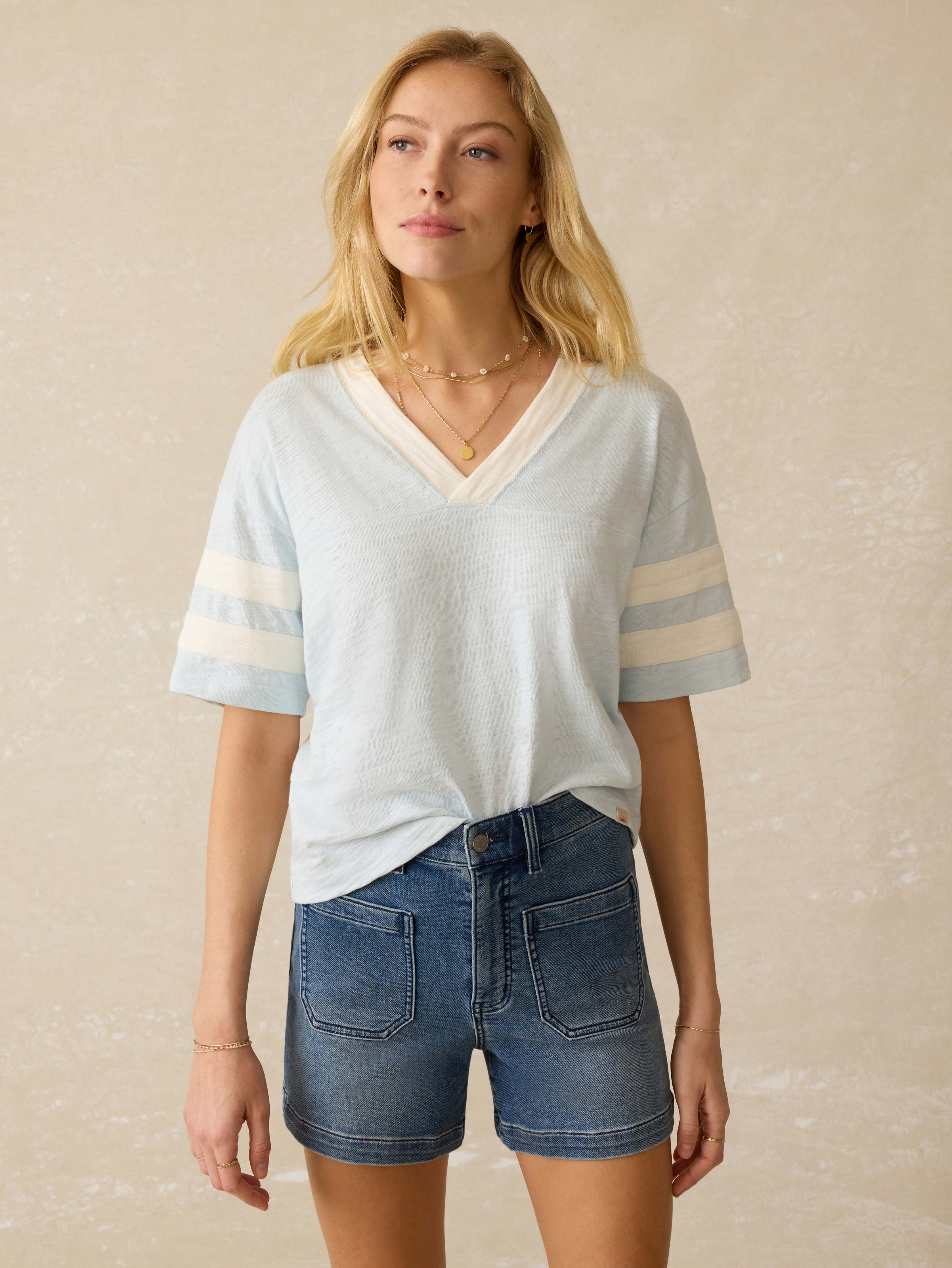 Sunwashed Midweight Organic Varsity Tee - Sky Varsity Main image