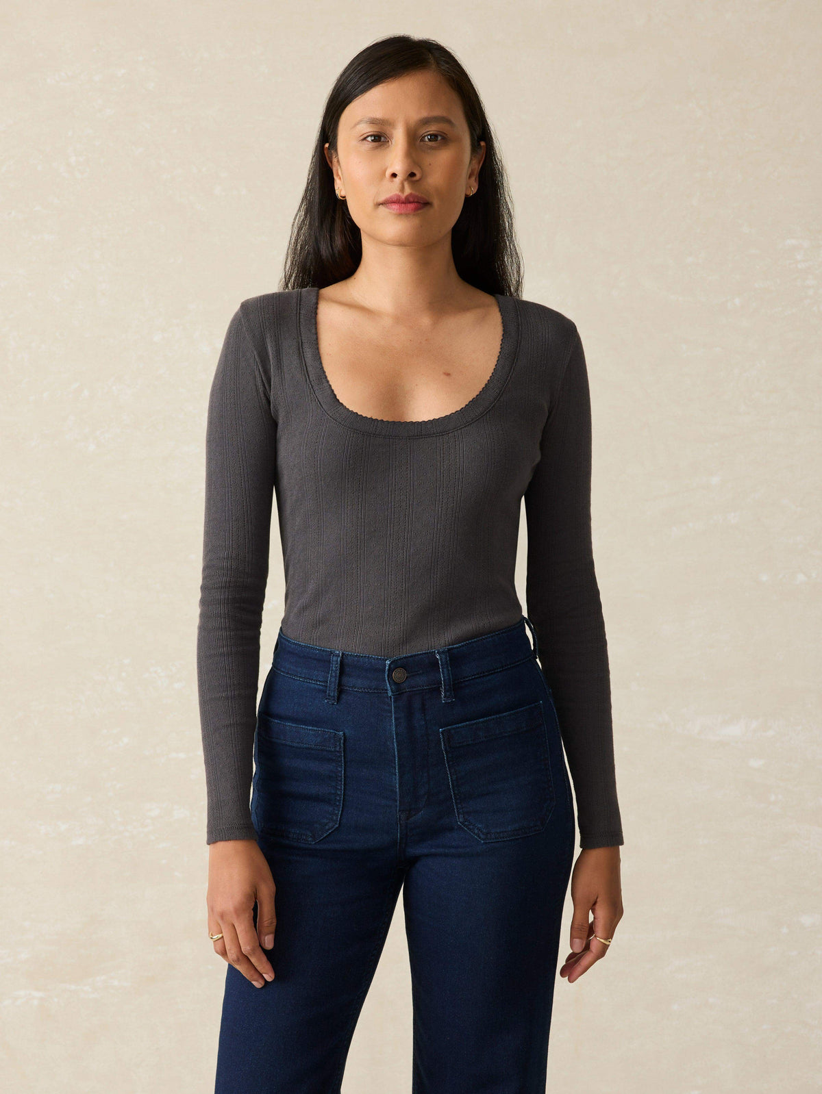 Pacific Pointelle Scoop Neck - Washed Black Main image