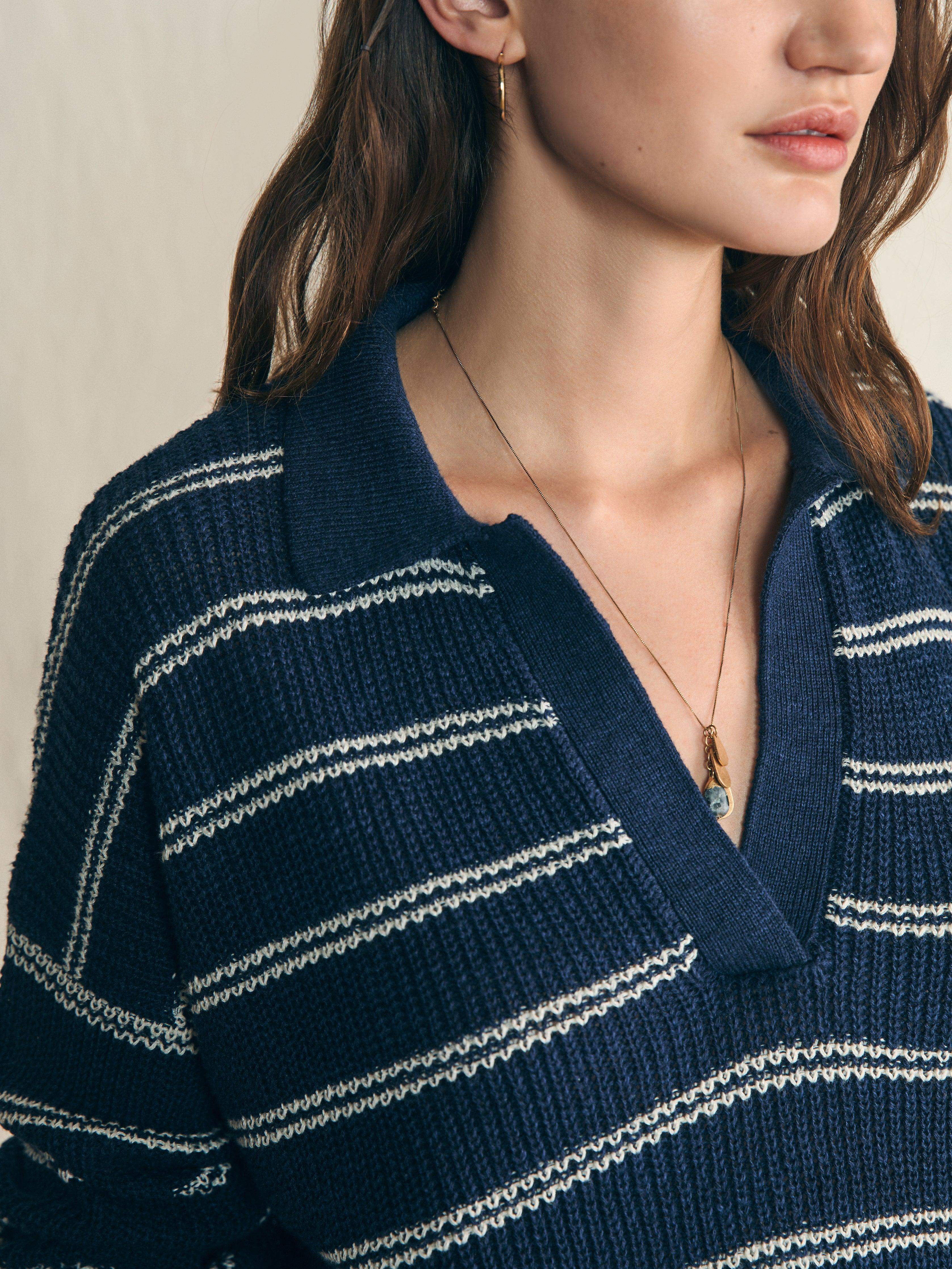 Miramar Linen Polo Sweater - Navy Mystic Stripe Secondary image