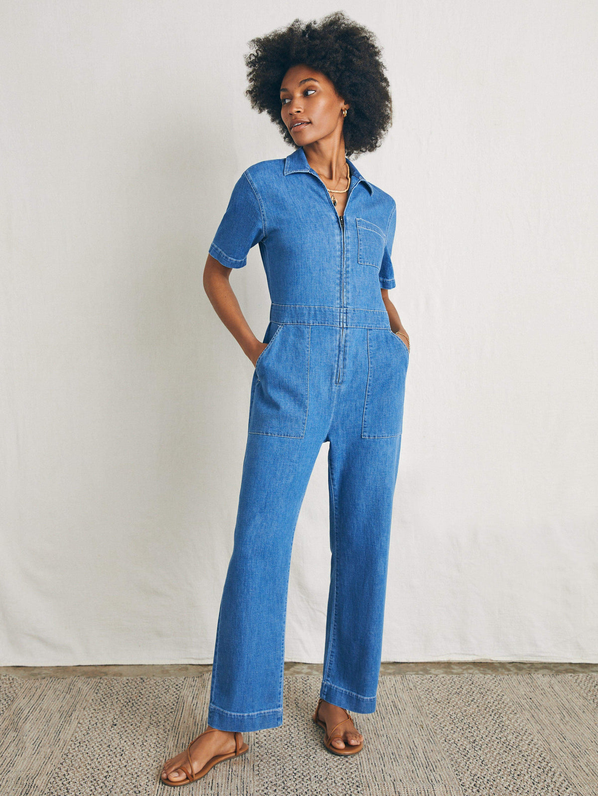 Linen Denim Jumpsuit - Bay Breeze Wash Main image