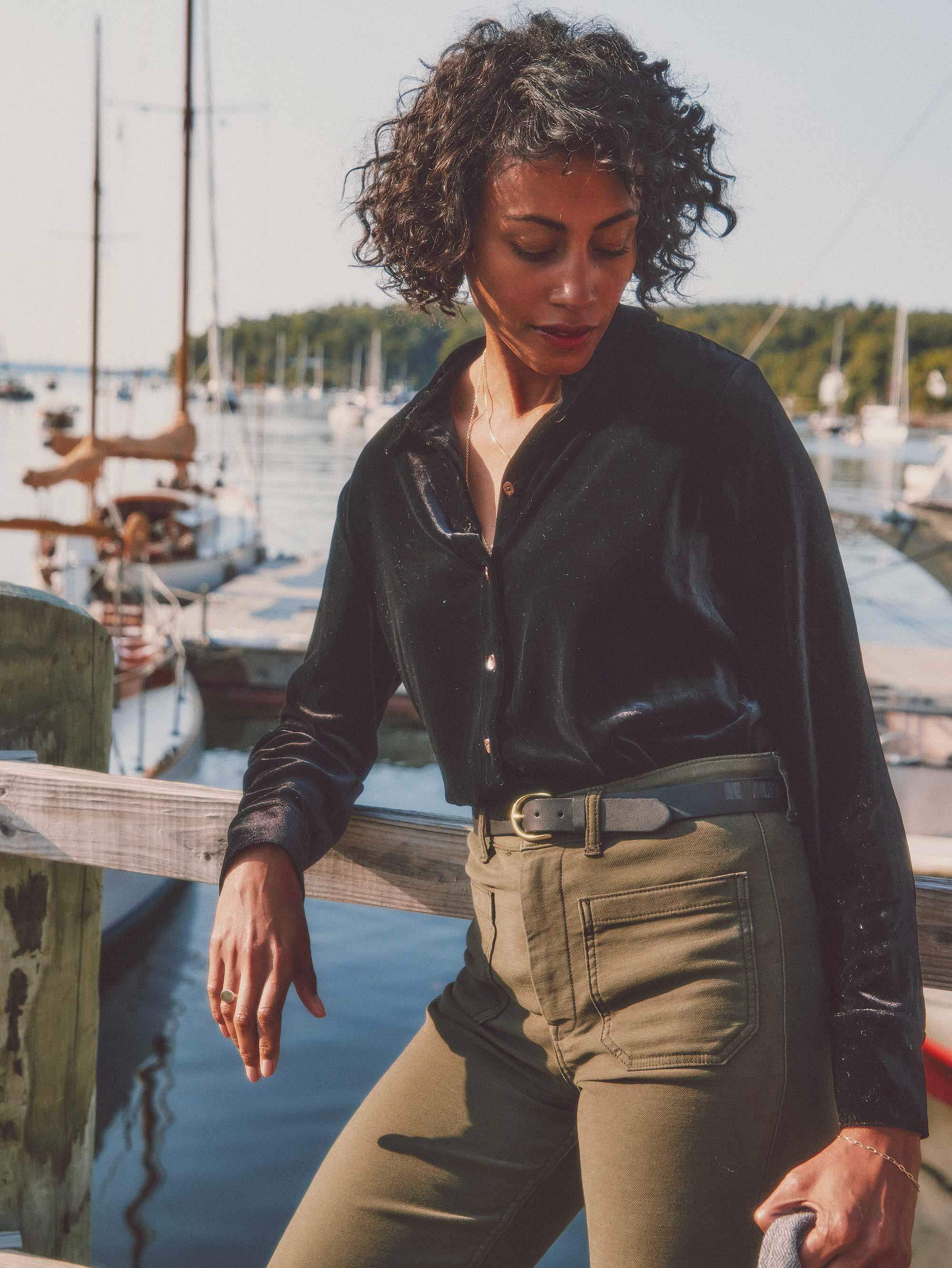 Stretch Silk Velvet Genevieve Shirt - Black Main image