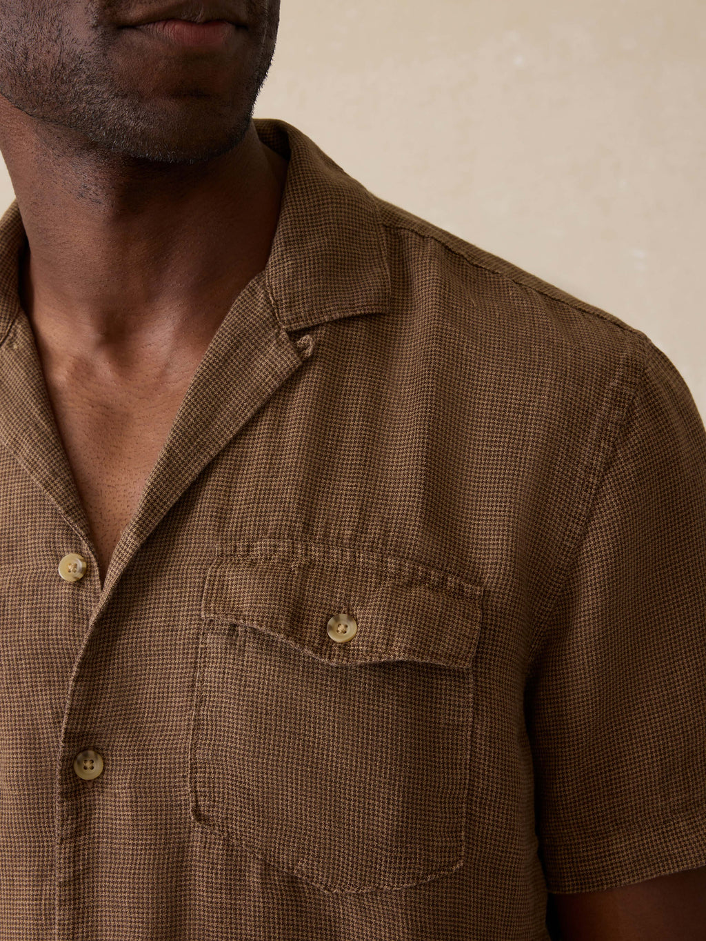 Short- Sleeve Reserve Basque Camp Shirt - Dark Oakwood Pincheck