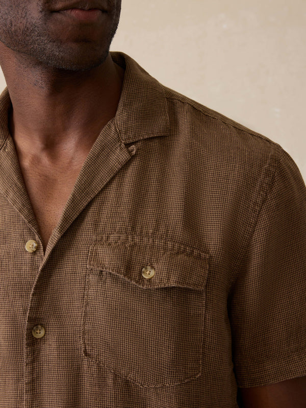 Short- Sleeve Reserve Basque Camp Shirt - Dark Oakwood Pincheck