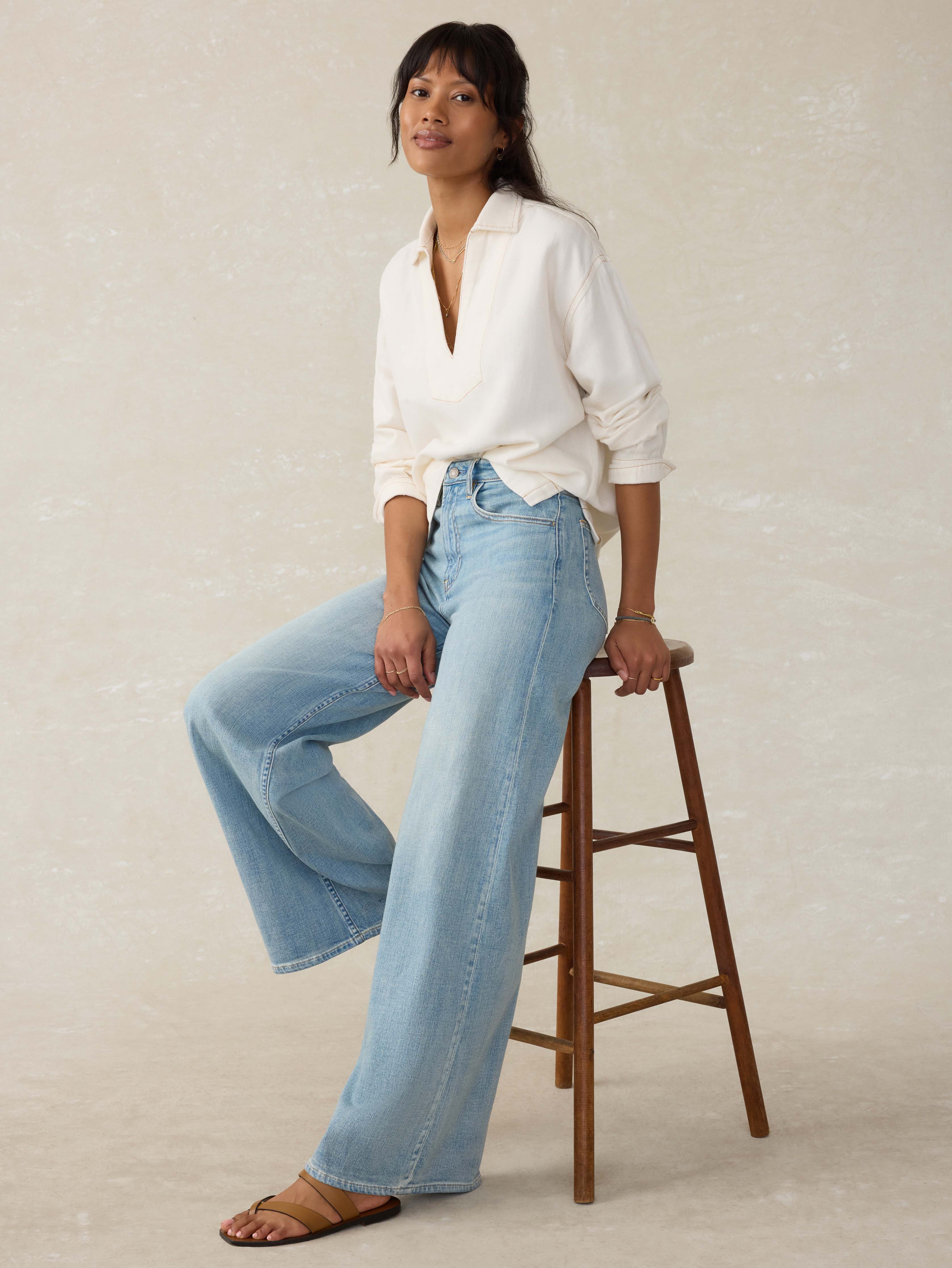 Linen Denim Sail Away Blouse - Egret Main image