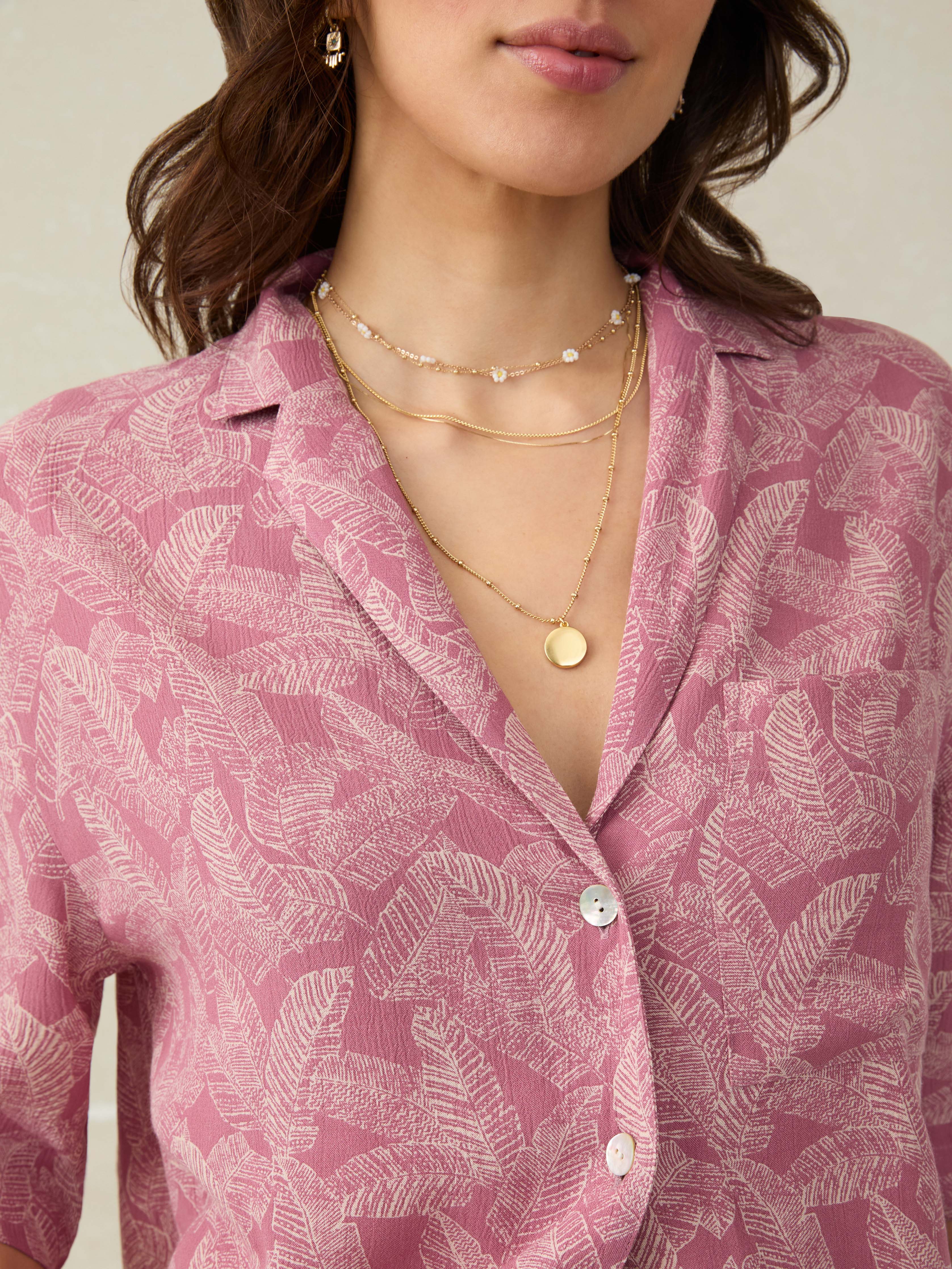 Cabana Short-Sleeve Shirt - Dusty Rose Banana Leaf Secondary image