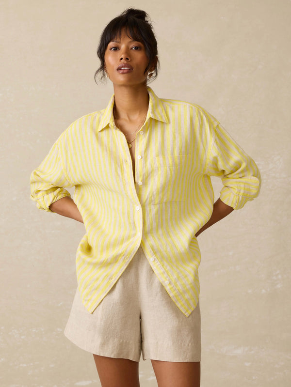 Laguna Linen Relaxed Shirt - Golden Kiwi Lucy Stripe