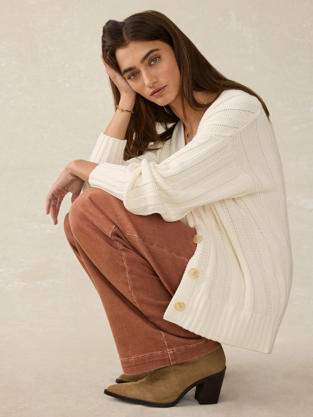 Washed Cotton Cotton Laidback Cardigan - Egret