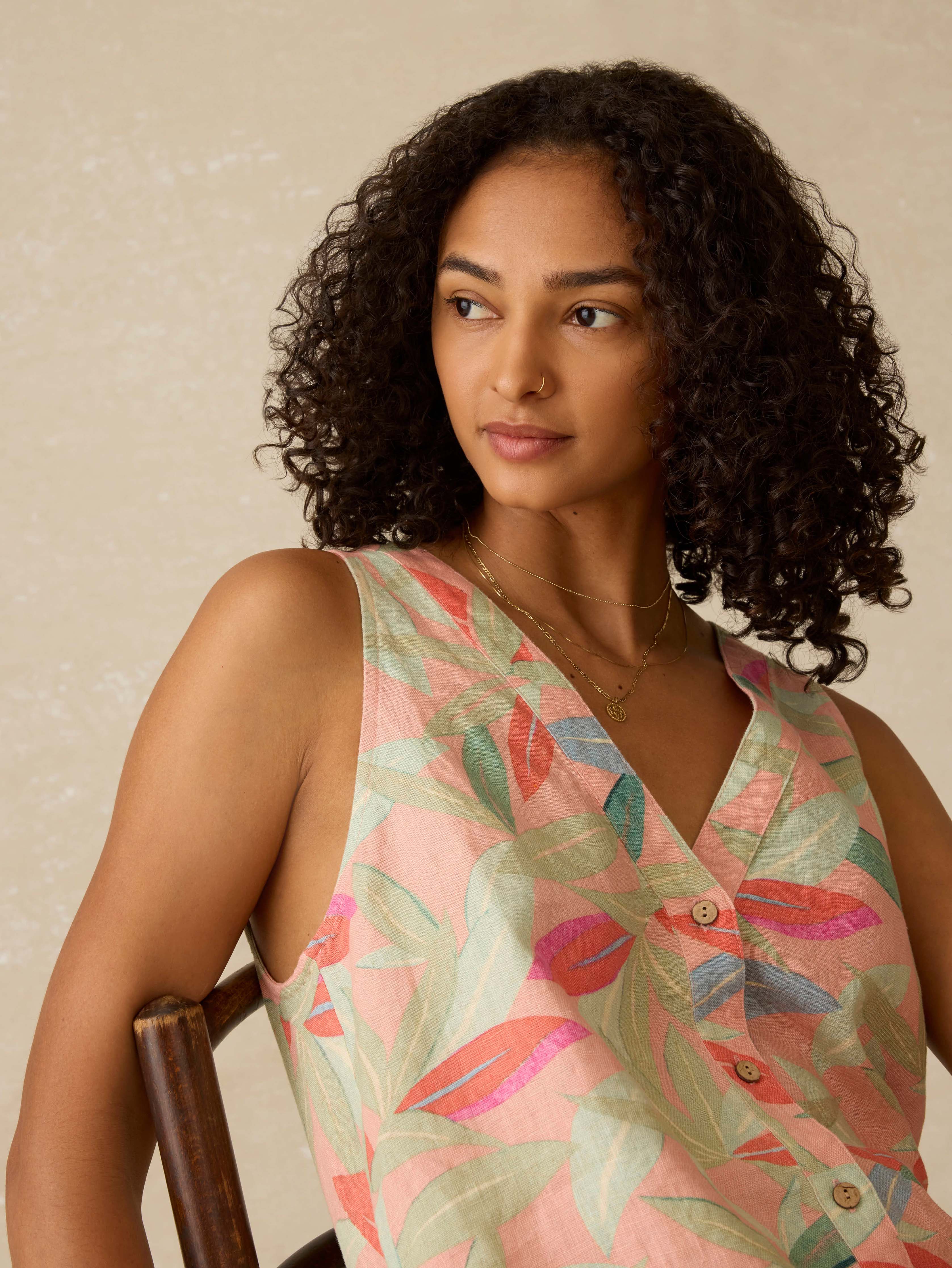 Alston Linen Dress - Watercolor Palms Secondary image